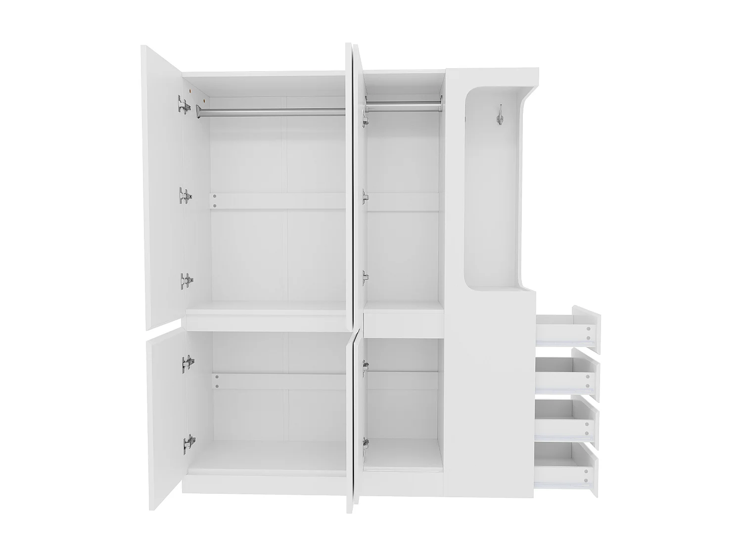 Kleiderschrank 140x40x170 cm - mit 4 Schubladen - mit Staufächern - mit Türen - weiß