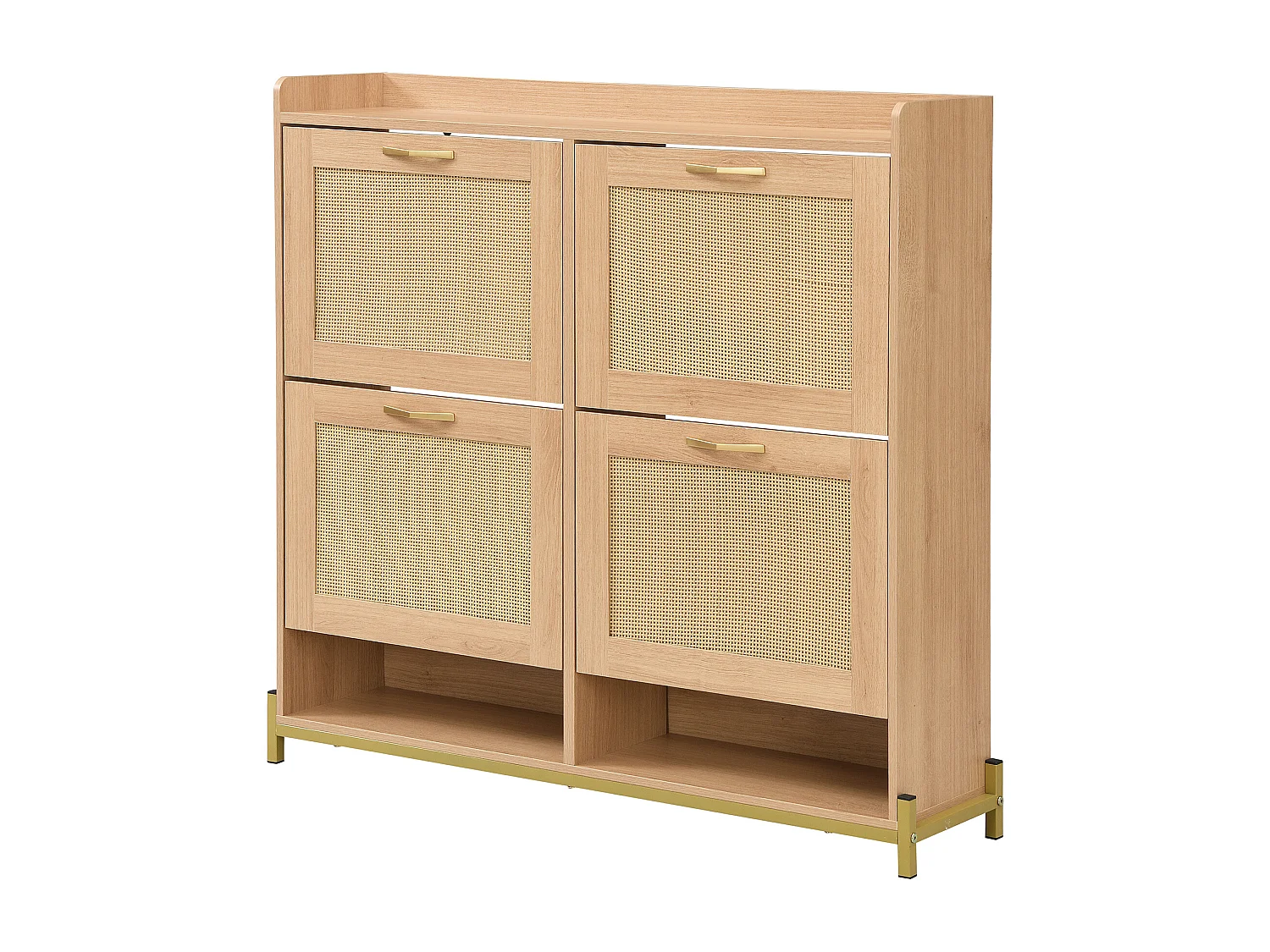 Mobile porta scarpe 108.5x24x100 cm - con 4 ante in rattan - Struttura in metallo - MDF - Naturale