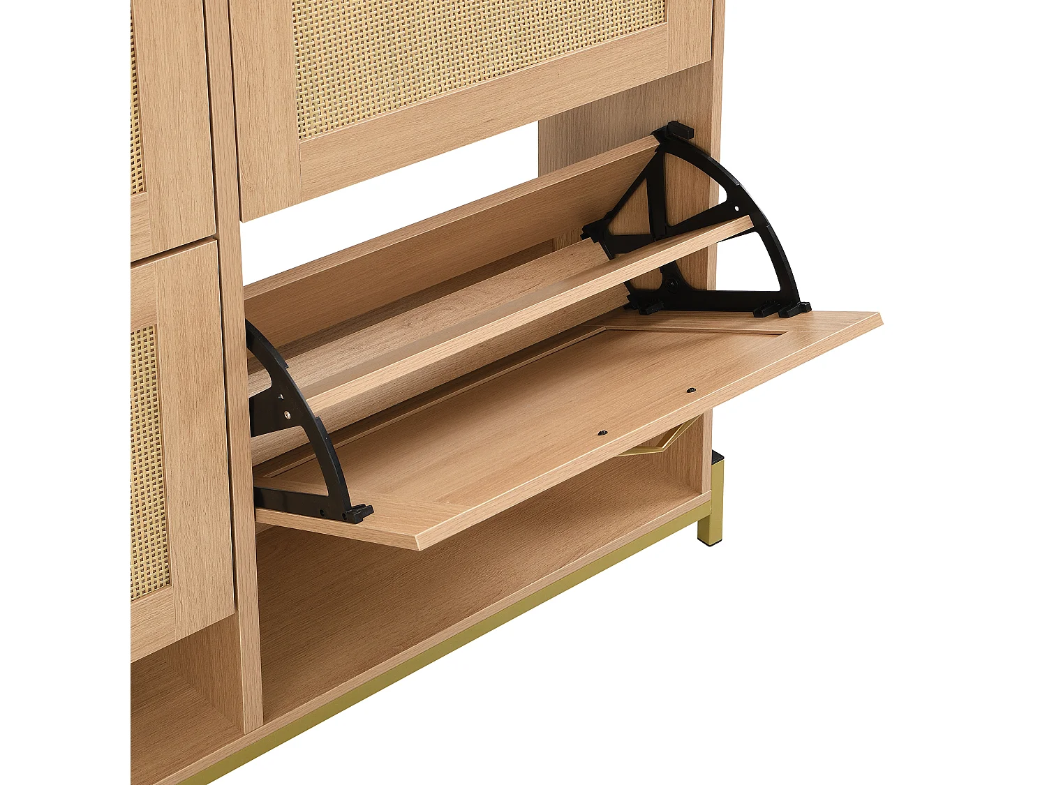 Schuhschrank 108.5x24x100 cm - mit 4 Rattan-Türen - Metallgestell - MDF - Natur