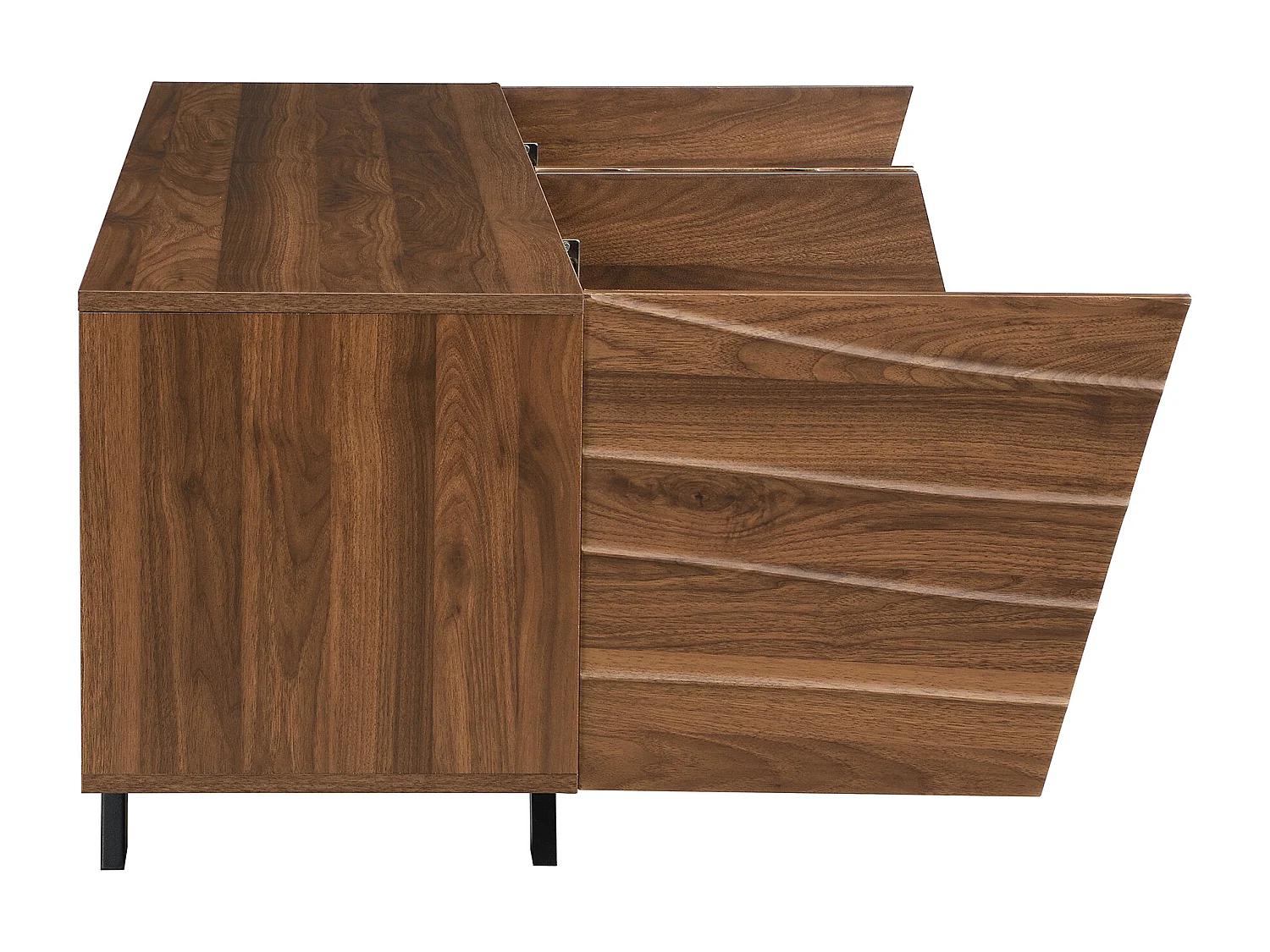 Meuble TV moderne 160x39x50,5 cm - 4 portes ondulées - Pieds en fer - MDF - Marron