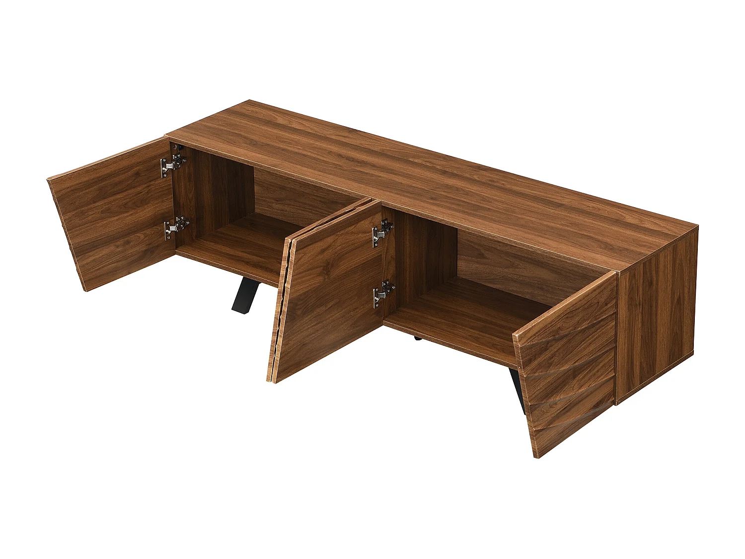 Mobile per TV moderno 160x39x50,5 cm - 4 ante ondulate - Gambe in ferro - MDF - Marrone