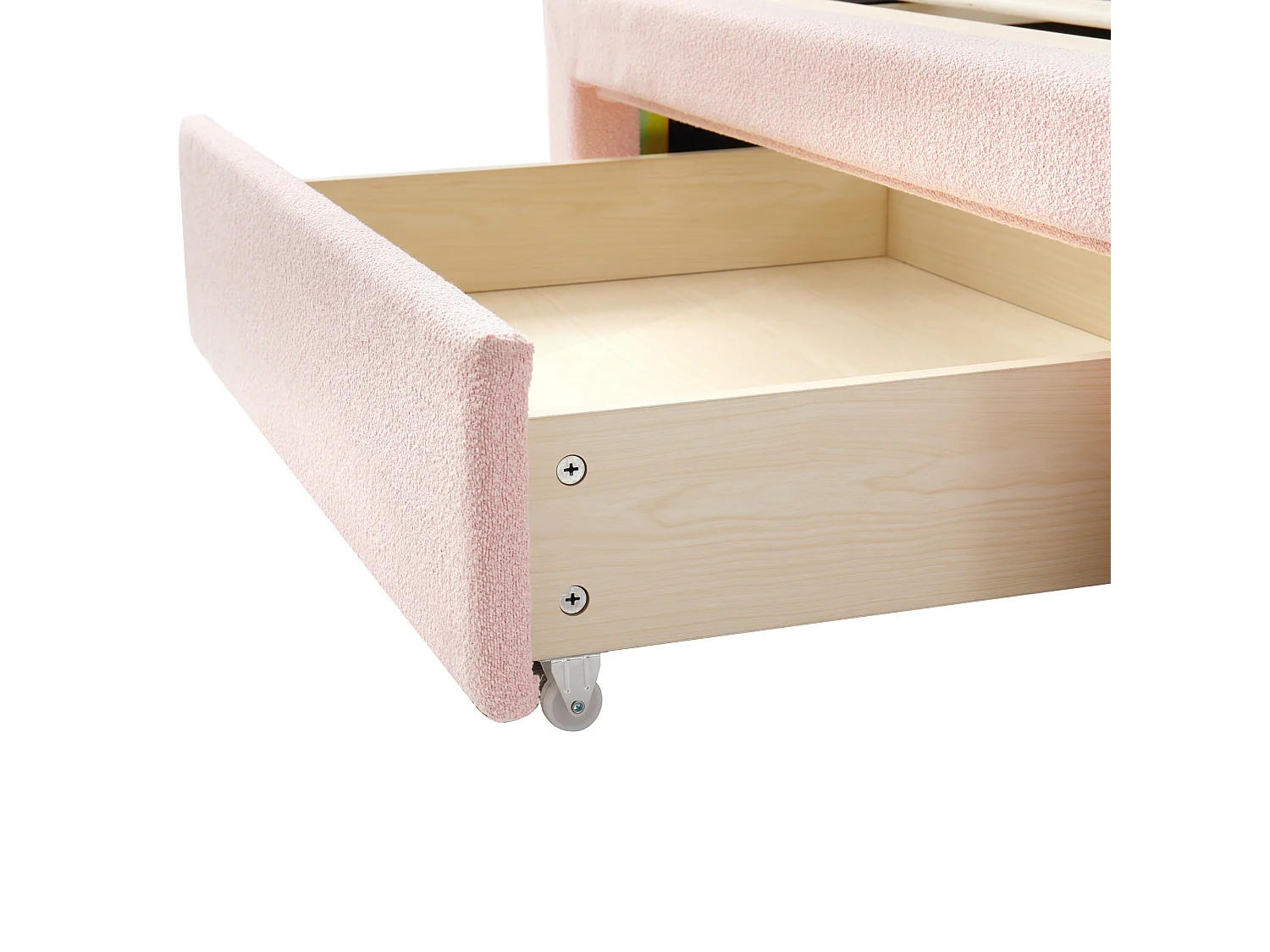 Lit enfant 90x200cm - avec tête de lit rembourrée - avec 1 tiroir - Tissu chenille - Rose (matelas non inclus)