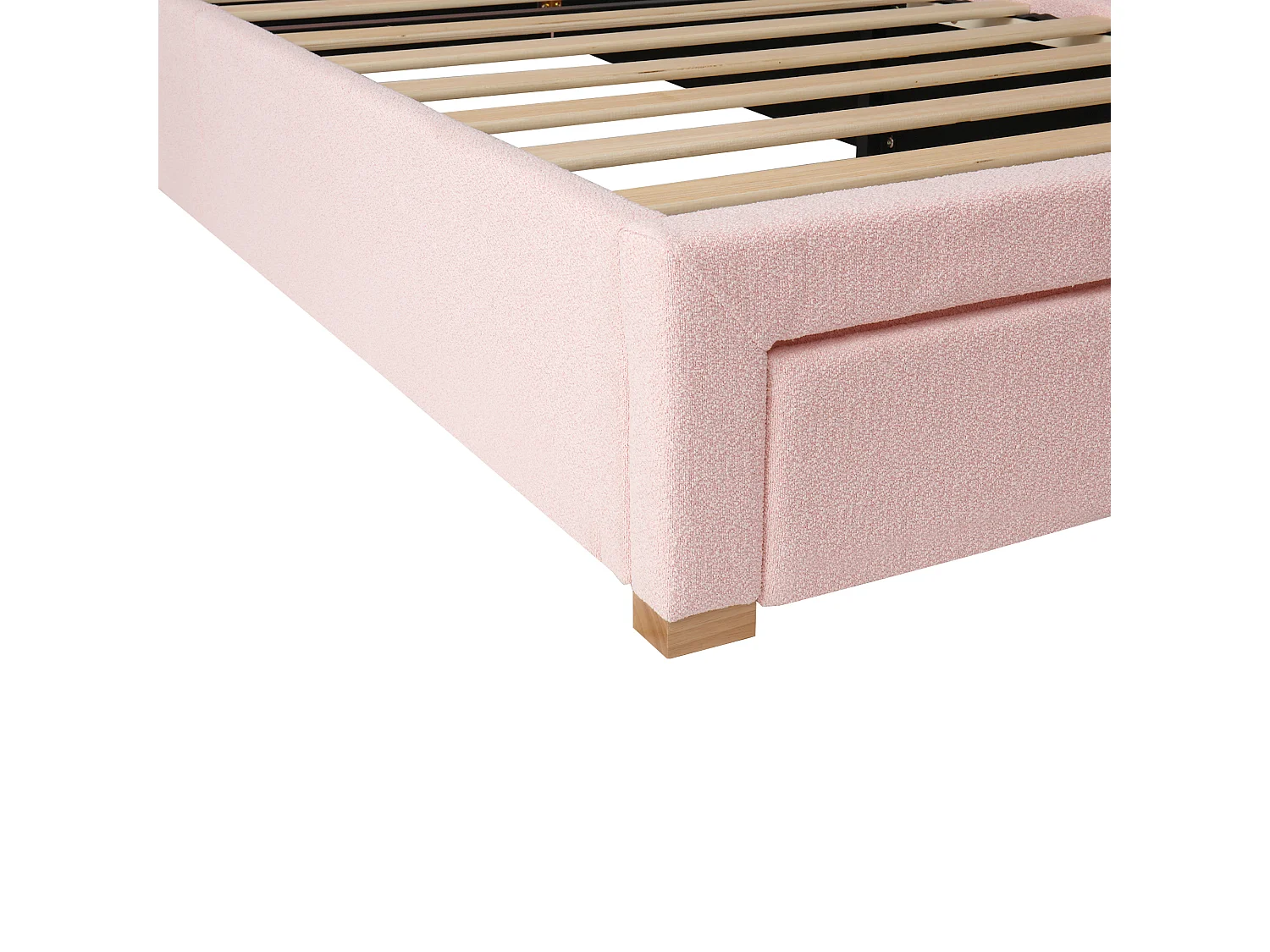 Kinderbett 90x200cm - mit gepolstertem Kopfteil - mit 1 Schublade - Chenille-Stoff - Rosa (Matratze nicht inbegriffen)