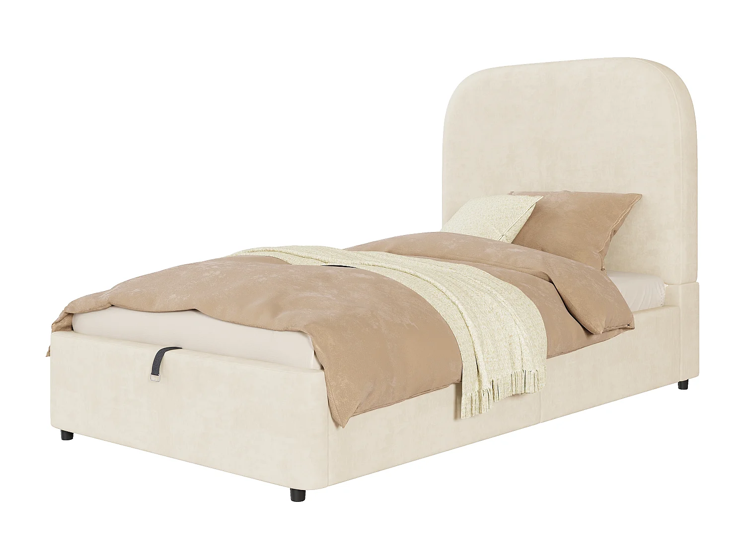 Lit coffre enfant 90x200cm - avec tête de lit rembourrée - avec espace de rangement - Velours - Beige (matelas non inclus)