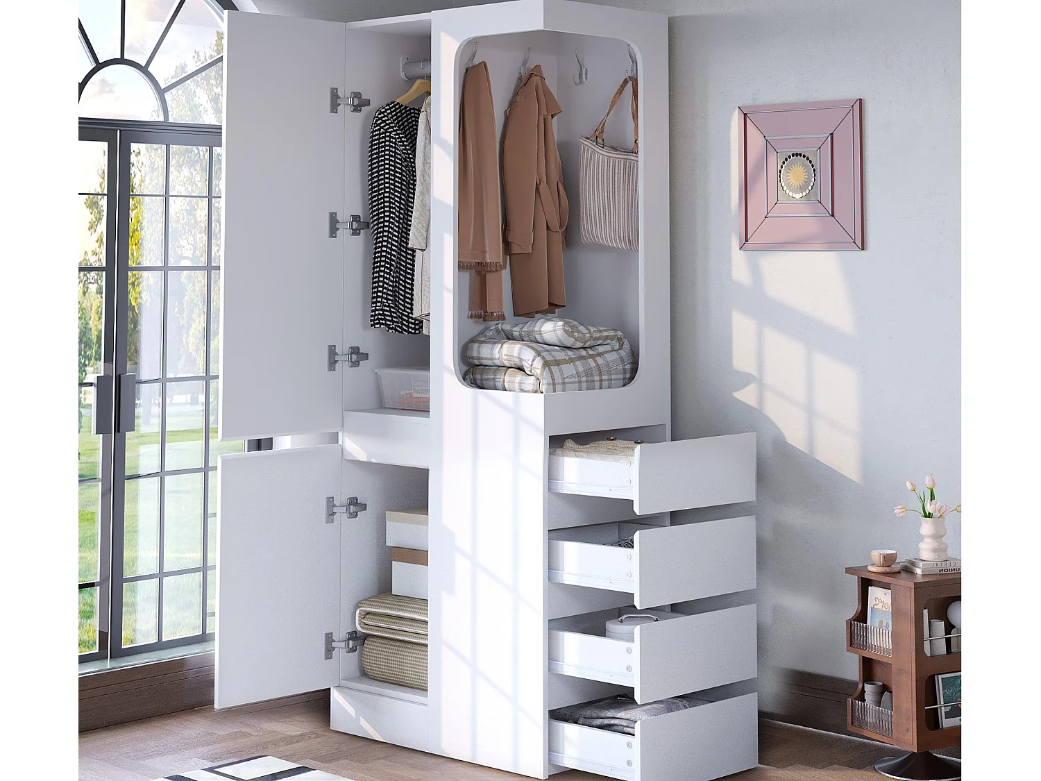 Kleiderschrank 70x40x170 cm - mit 3 Schubladen - mit 2 Türen - weiß