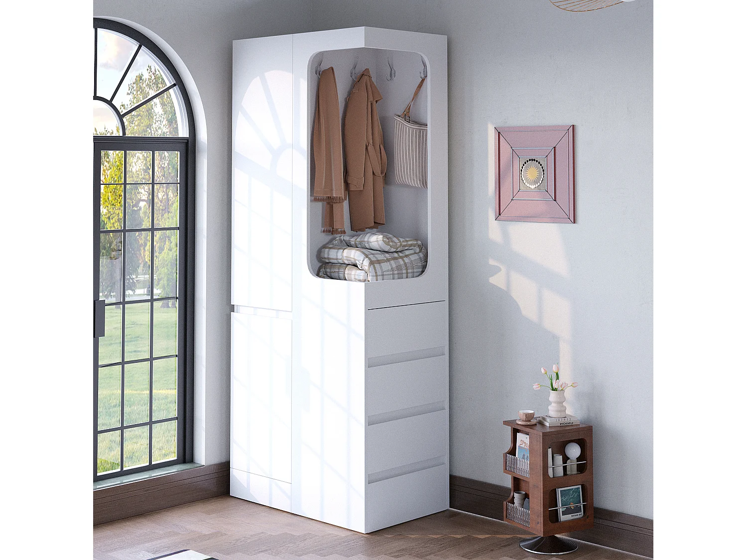 Kleiderschrank 70x40x170 cm - mit 3 Schubladen - mit 2 Türen - weiß