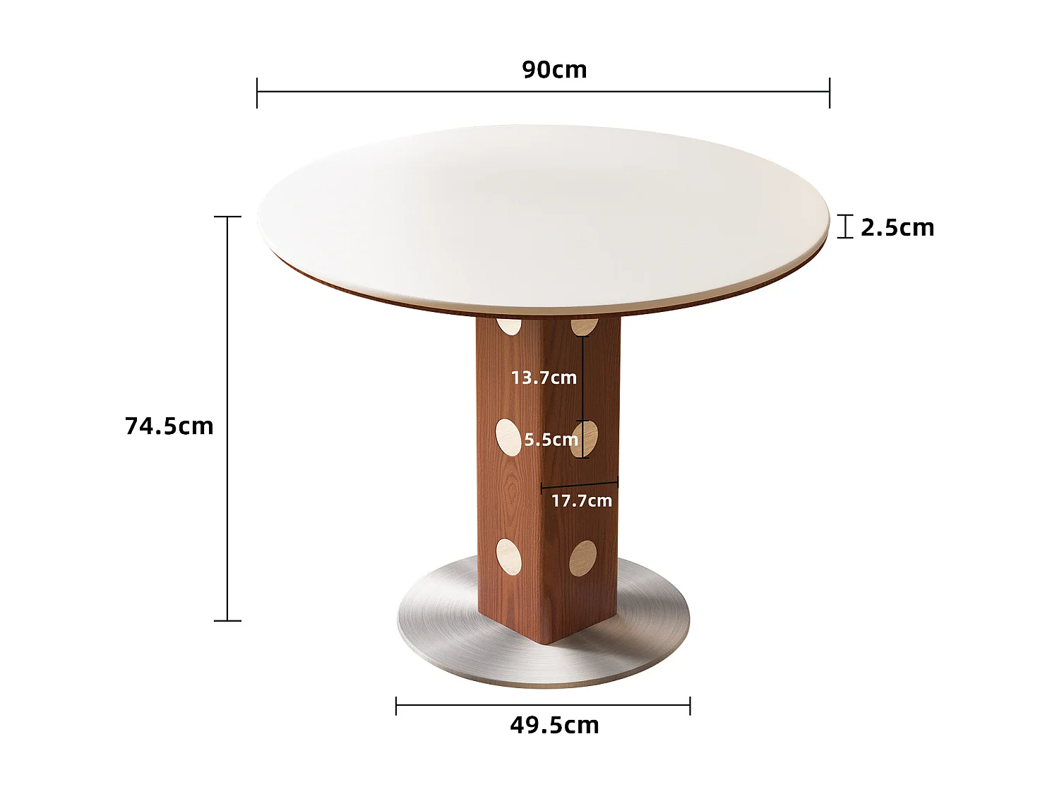 Table à manger ronde style moderne et minimaliste – table de cuisine/salle à manger 90 cm avec plateau en pierre frittée et structure bois-métal pour salon, salle à