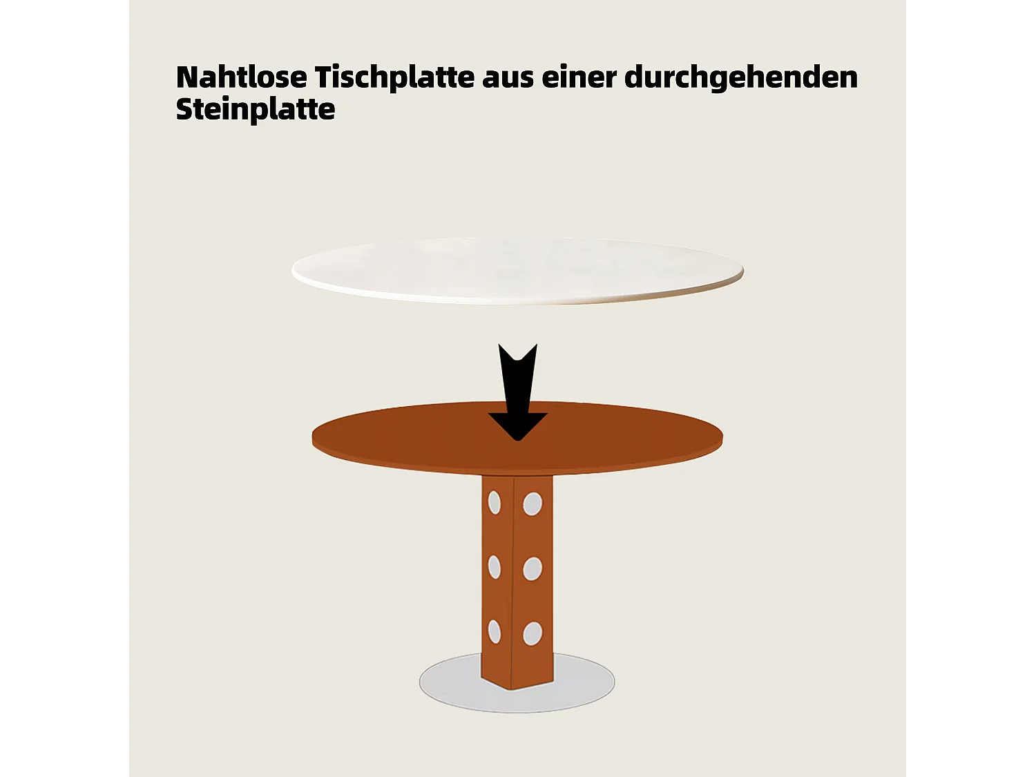 Table à manger ronde style moderne et minimaliste – table de cuisine/salle à manger 90 cm avec plateau en pierre frittée et structure bois-métal pour salon, salle à