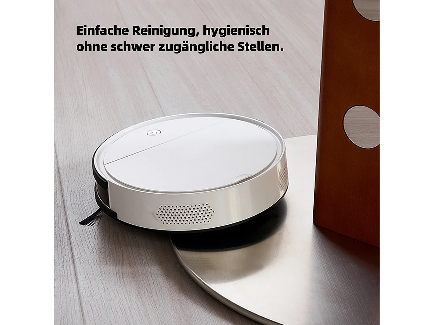 Table à manger ronde style moderne et minimaliste – table de cuisine/salle à manger 90 cm avec plateau en pierre frittée et structure bois-métal pour salon, salle à