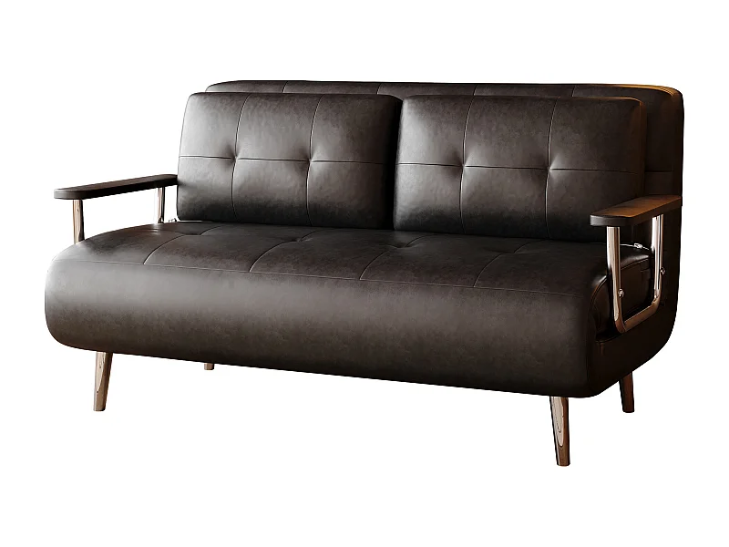 Canapé-lit en cuir 150 cm, Canapé moderne avec fonction lit, matelas pliant et pieds en métal, Polyvalent pour salon, chambre et petits espaces, Noir