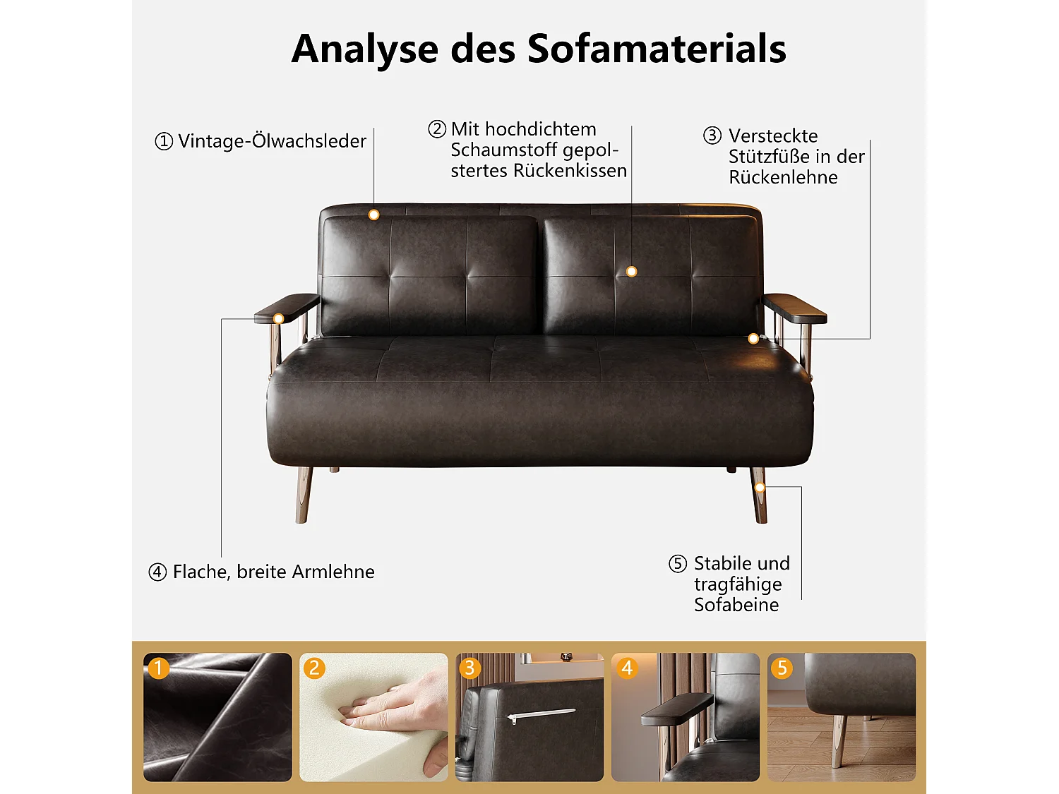 Canapé-lit en cuir noir, canapé moderne avec fonction lit, matelas pliant et pieds en métal, polyvalent pour salon, chambre et petits espaces (150 cm)