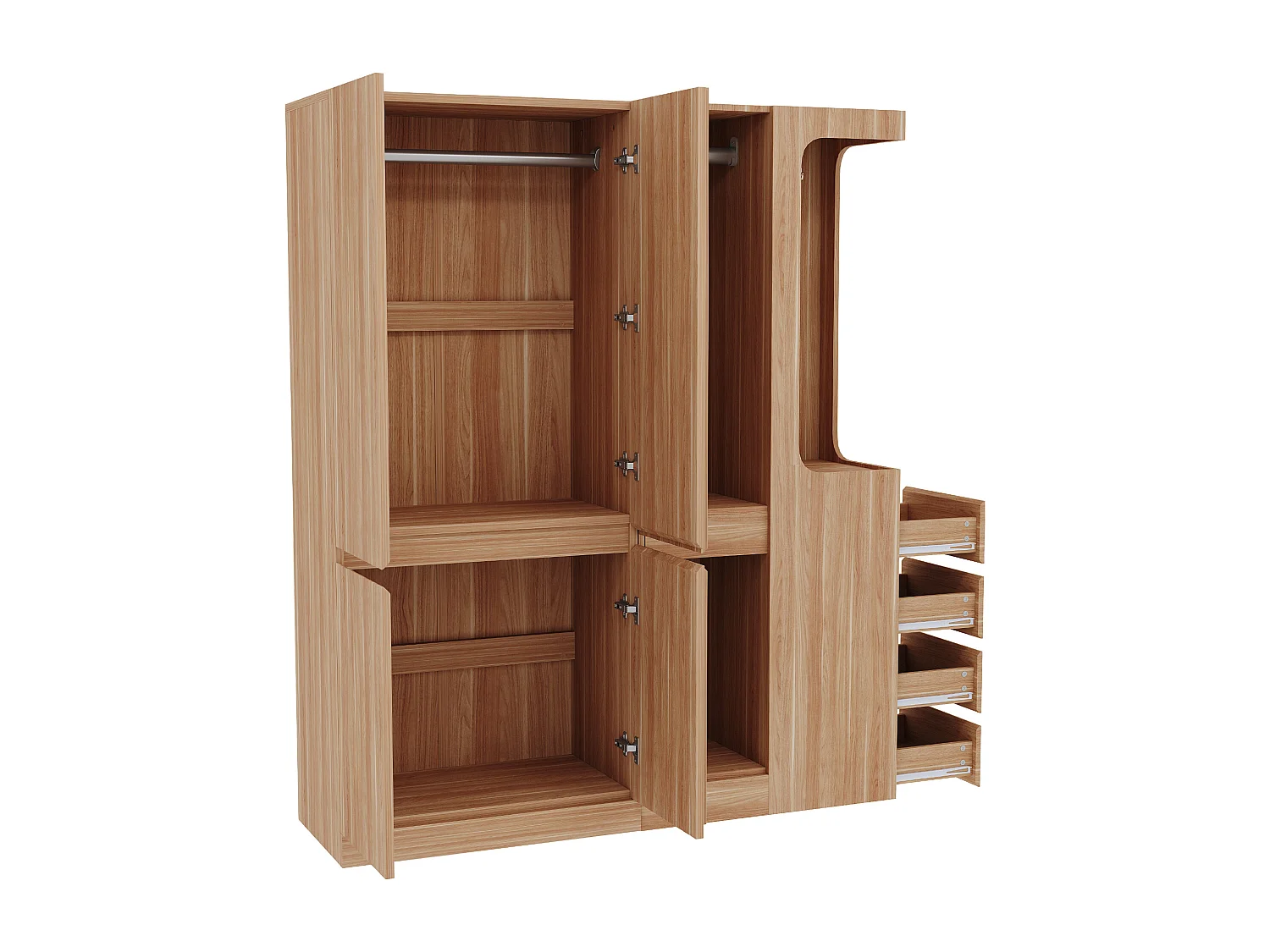 Kleiderschrank 140x40x170 cm - mit 4 Schubladen - mit Staufächern - mit Türen - Natur