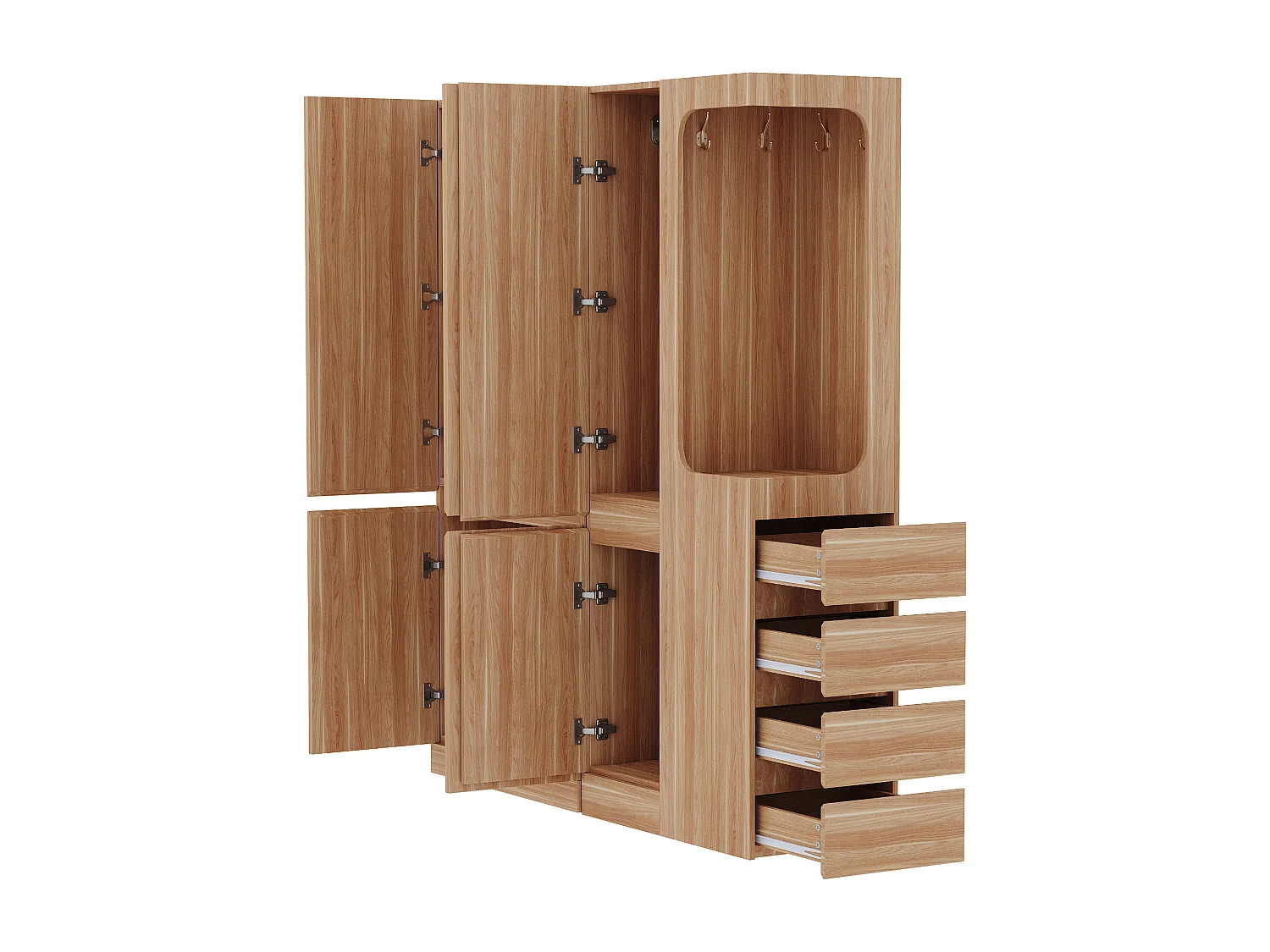 Kleiderschrank 140x40x170 cm - mit 4 Schubladen - mit Staufächern - mit Türen - Natur