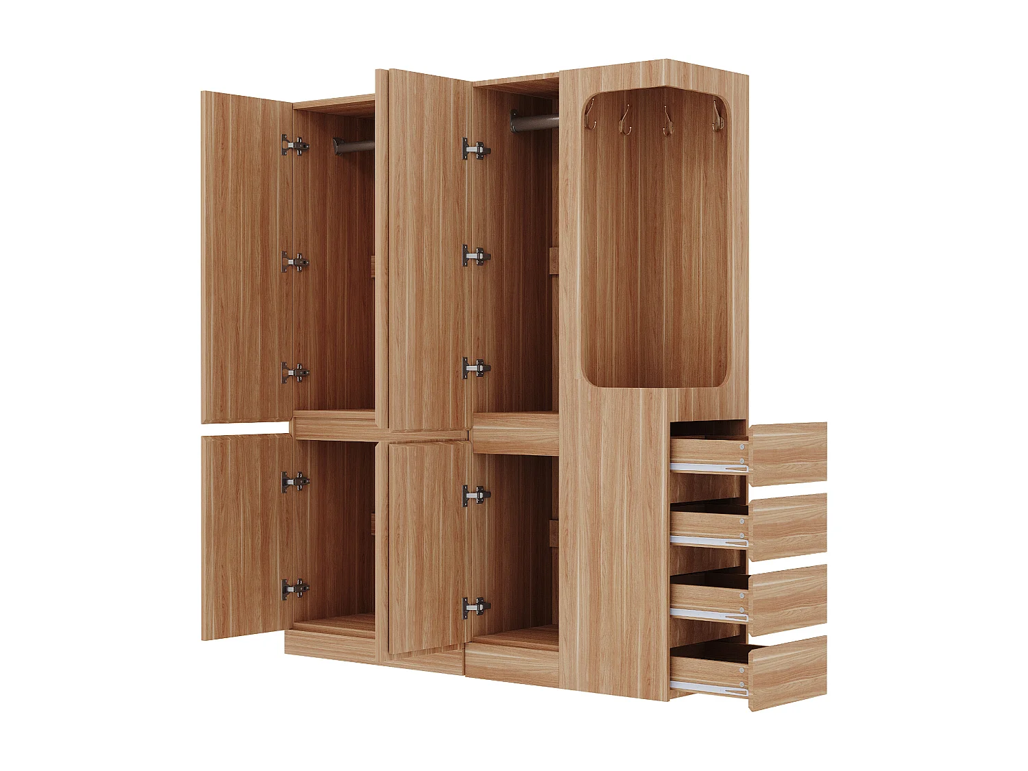 Kleiderschrank 140x40x170 cm - mit 4 Schubladen - mit Staufächern - mit Türen - Natur