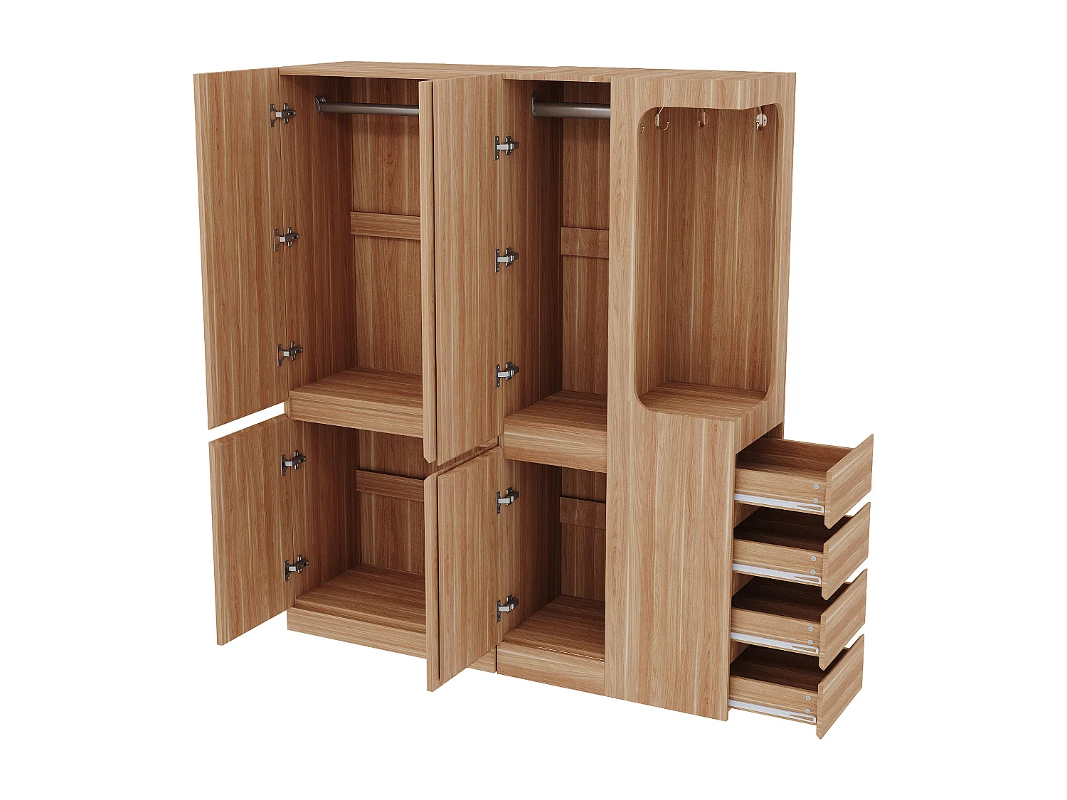Kleiderschrank 140x40x170 cm - mit 4 Schubladen - mit Staufächern - mit Türen - Natur