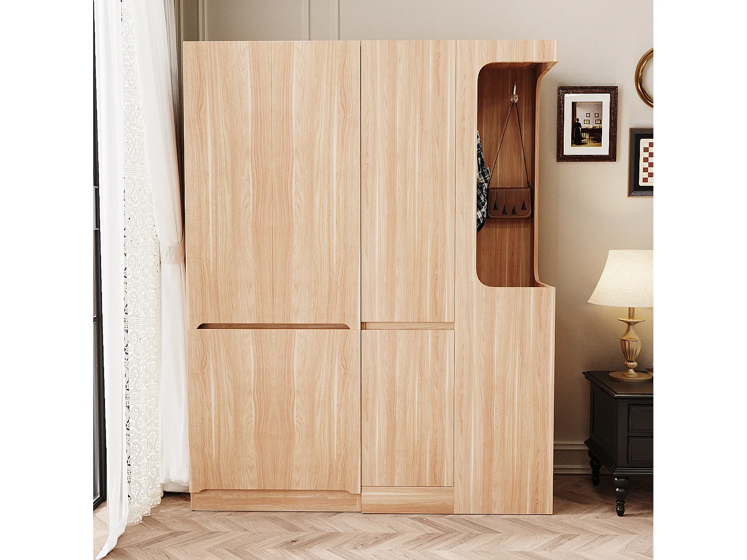 Kleiderschrank 140x40x170 cm - mit 4 Schubladen - mit Staufächern - mit Türen - Natur