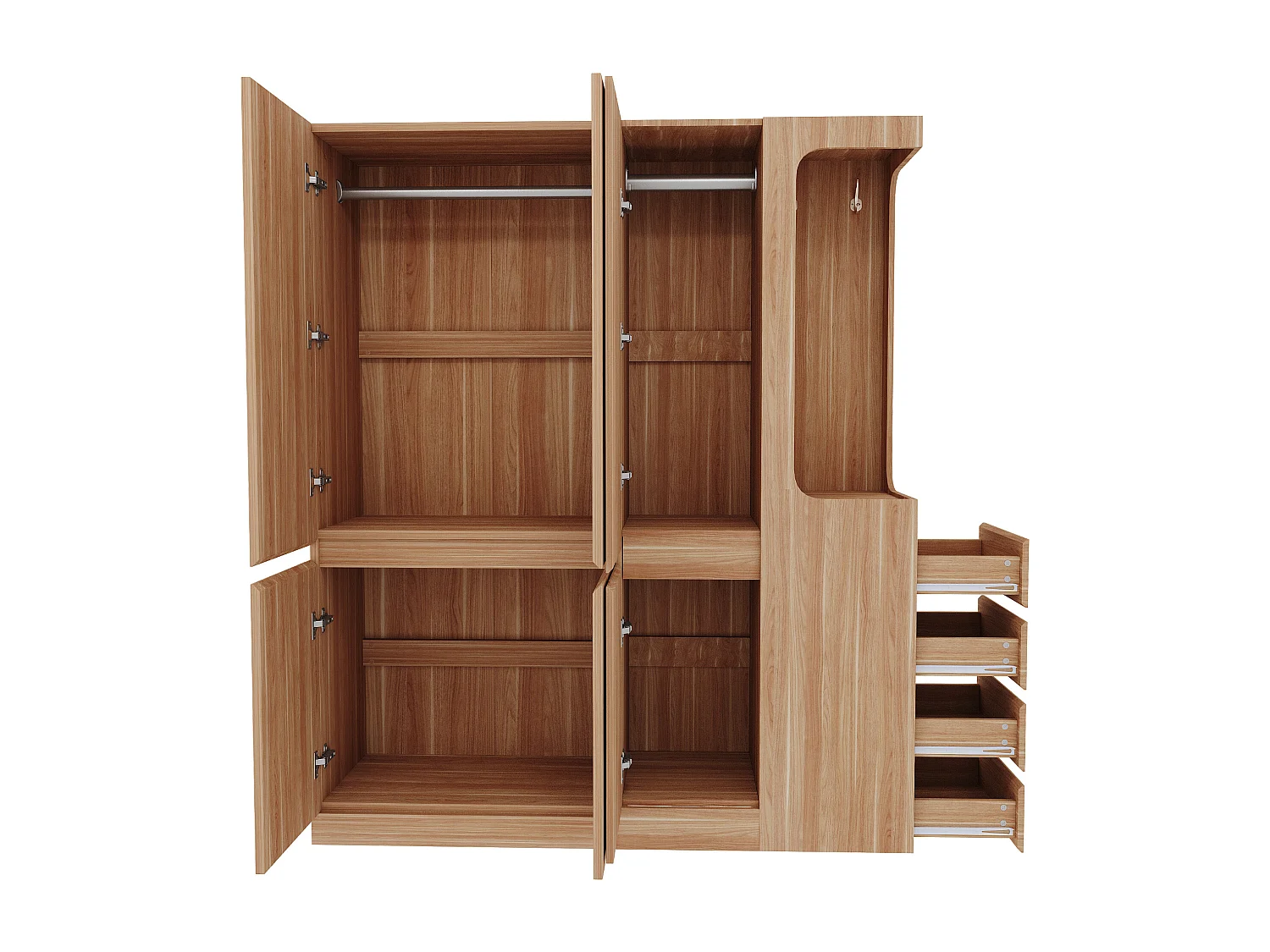 Kleiderschrank 140x40x170 cm - mit 4 Schubladen - mit Staufächern - mit Türen - Natur