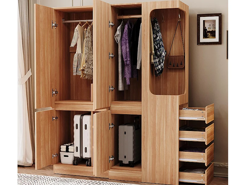 Kleiderschrank 140x40x170 cm - mit 4 Schubladen - mit Staufächern - mit Türen - Natur