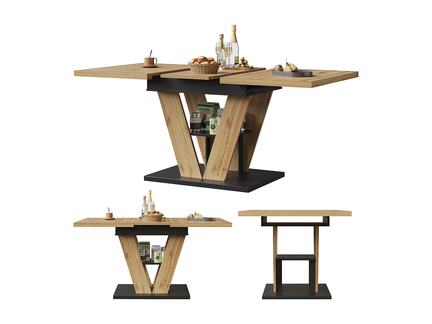 Table à manger extensible 110/140x80x75 cm - Pour 6 personnes - MDF + métal - Naturel