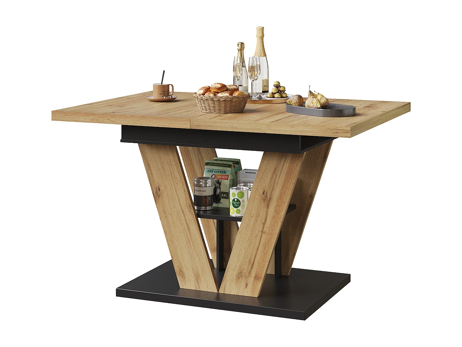 Table à manger extensible 110/140x80x75 cm - Pour 6 personnes - MDF + métal - Naturel