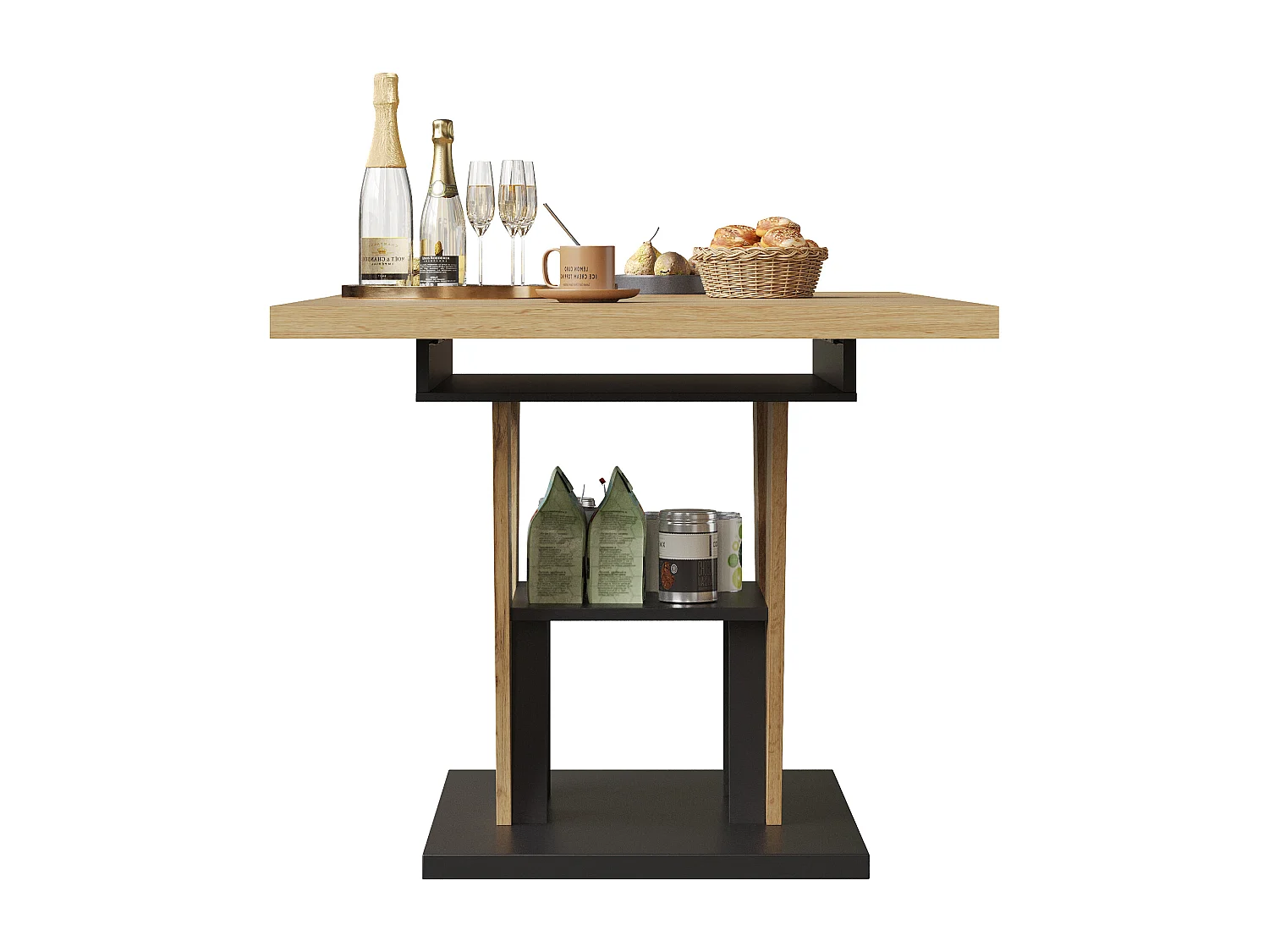 Table à manger extensible 110/140x80x75 cm - Pour 6 personnes - MDF + métal - Naturel