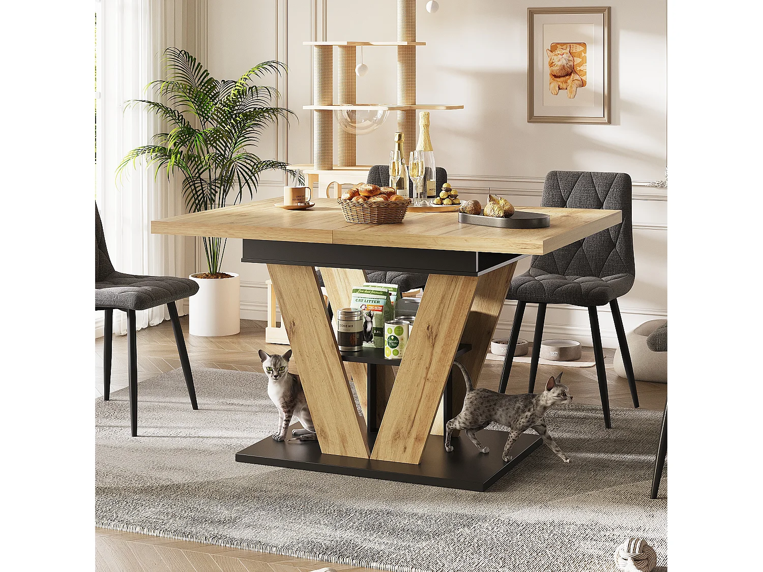 Table à manger extensible 110/140x80x75 cm - Pour 6 personnes - MDF + métal - Naturel