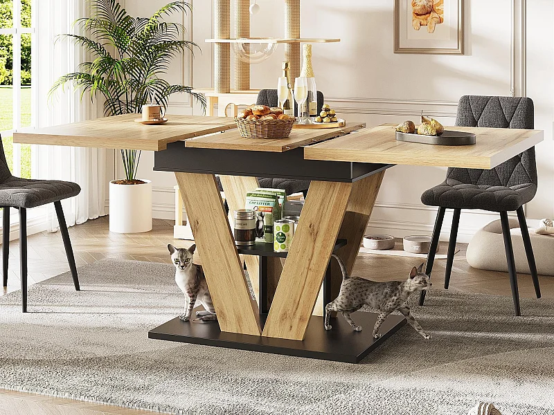 Table à manger extensible 110/140x80x75 cm - Pour 6 personnes - MDF + métal - Naturel