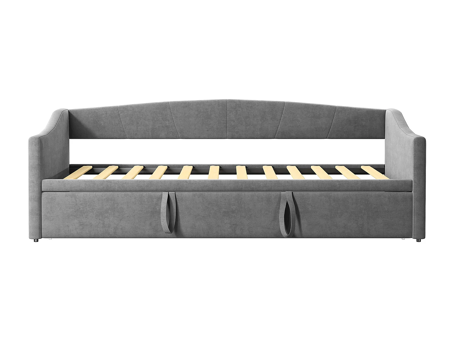 lit banquette gigogne 90 x 200 cm + 180 x 200 cm - tissu en velours - avec sommier à latte - Canapé-lit extensible - gris