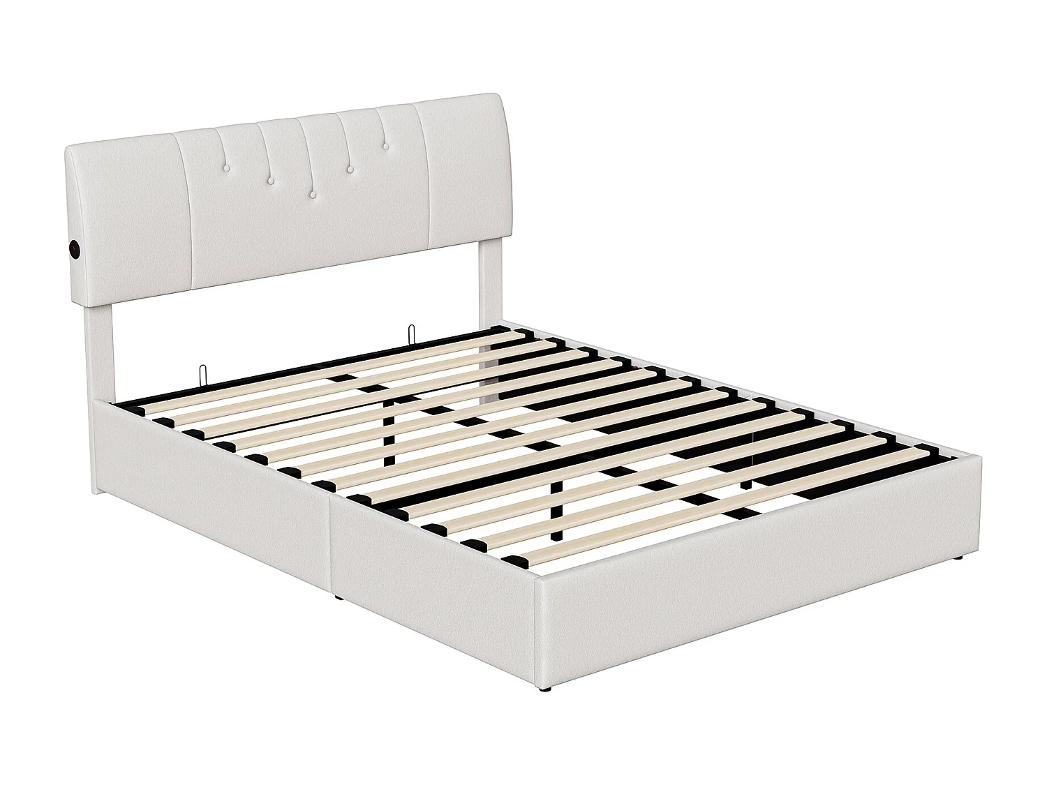 Lit coffre 160x200 cm avec sommier à latte - lit adulte 160x190 cm avec USB - lit queen size 160x200 cm capitonné en tissu velours - Nouvelle collection - blanc