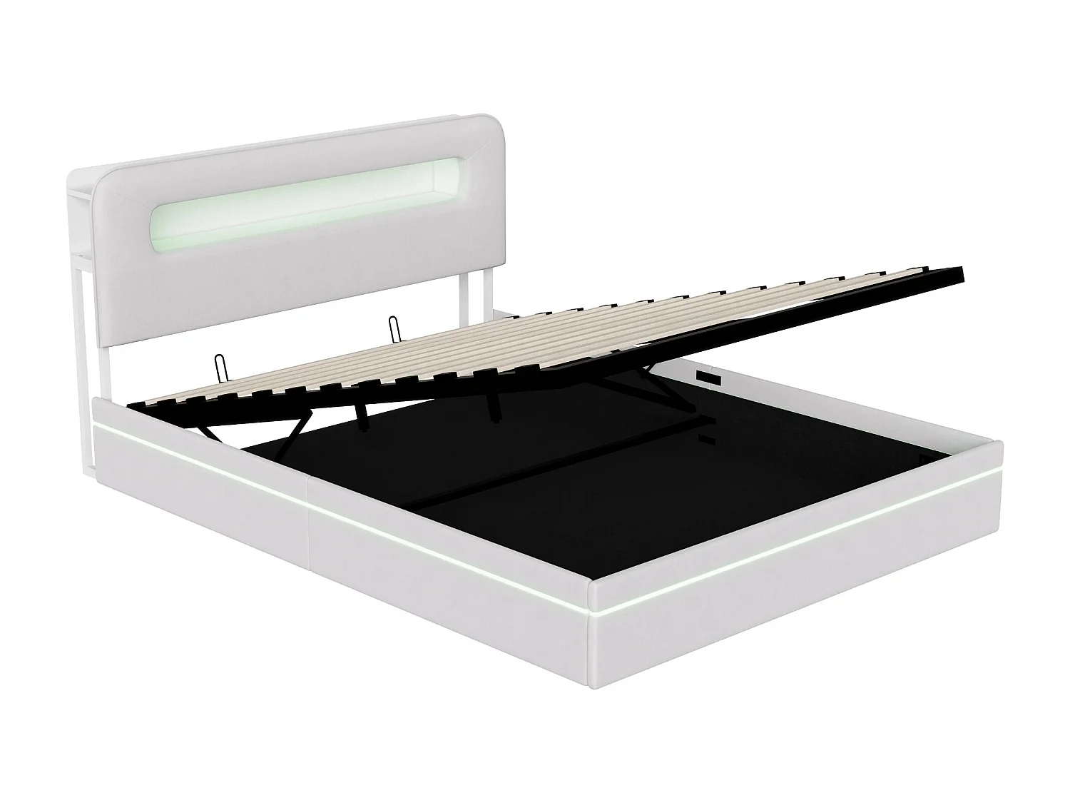 Lit coffre 160x200 cm avec sommier à lattes - lit adulte 160x200 cm - cadre de lit double 160x200 cm avec led - tissu en velours - beige