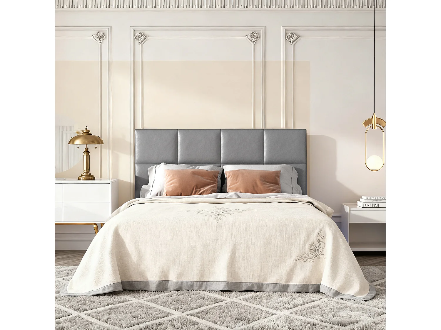 Lit coffre 140x190 avec LED, tête de lit réglable, lit 140x190 avec sommier à lattes, cadre de lit 140x190, lit capitonné en tissu PU 90x200 cm, gris