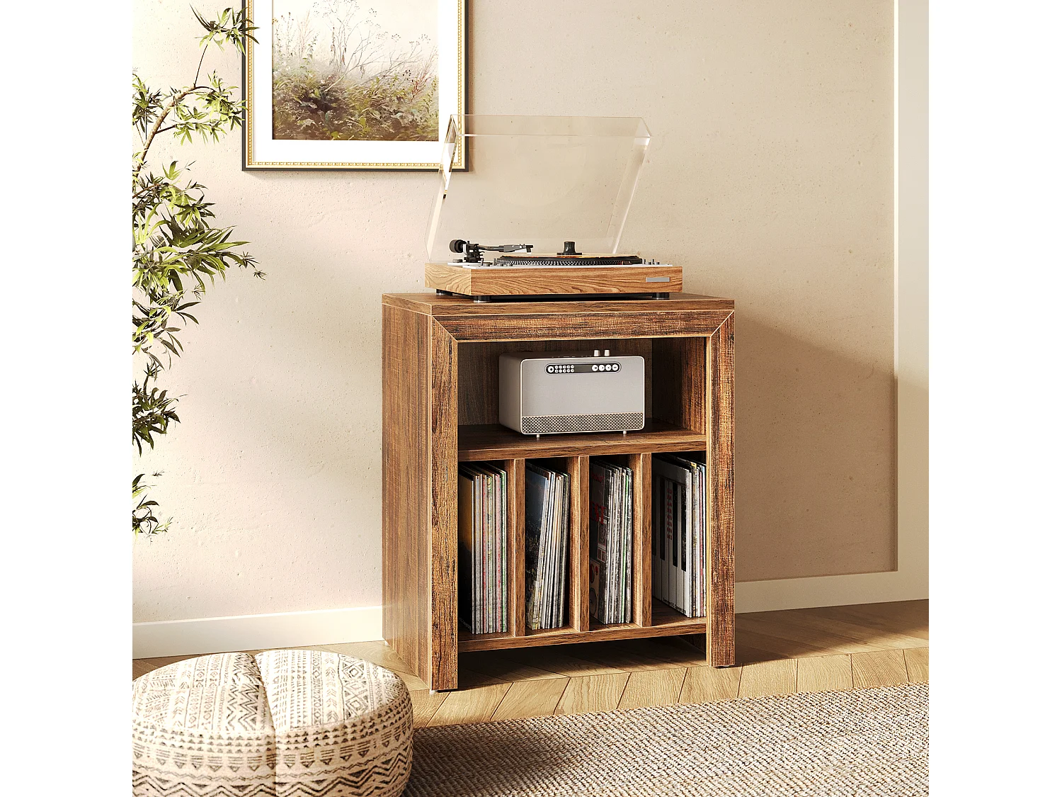 Table d'appoint étroite, support pour platine vinyle, meuble de rangement pour disques vinyles