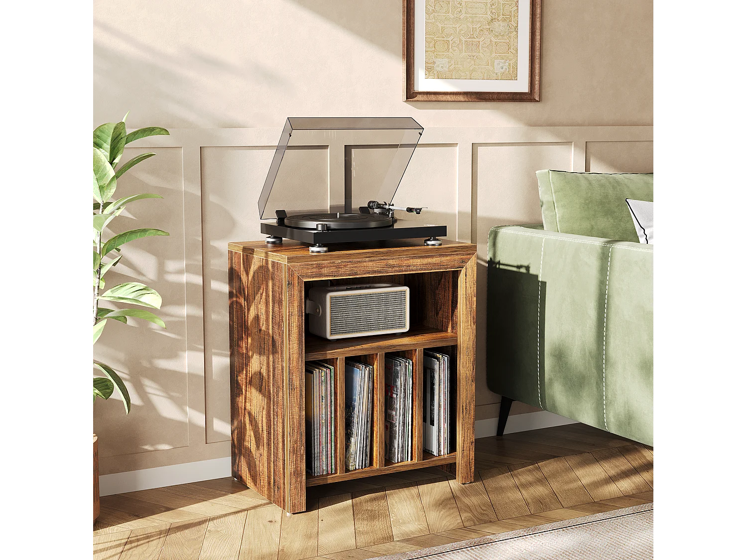 Table d'appoint étroite, support pour platine vinyle, meuble de rangement pour disques vinyles