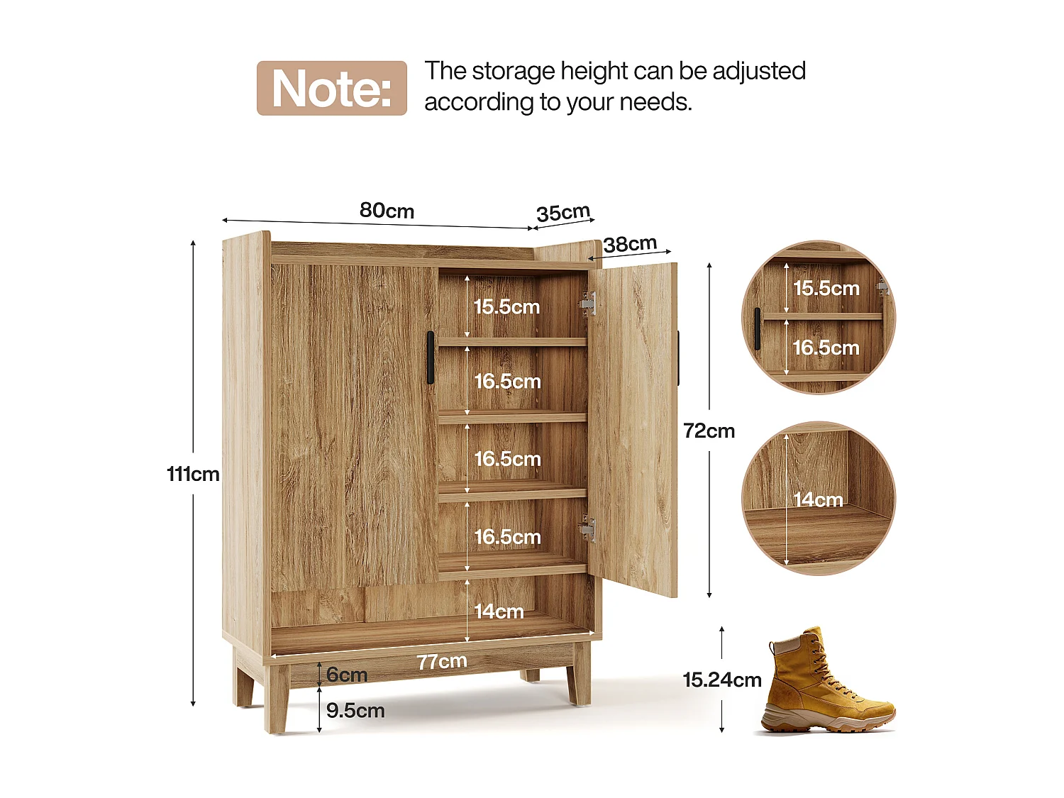 Meuble à chaussures avec portes, rangement pour 20 paires de chaussures d'entrée, style ferme