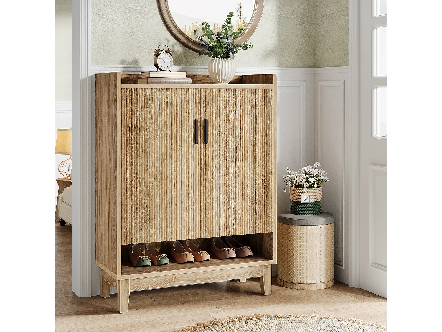 Meuble à chaussures avec portes, rangement pour 20 paires de chaussures d'entrée, style ferme