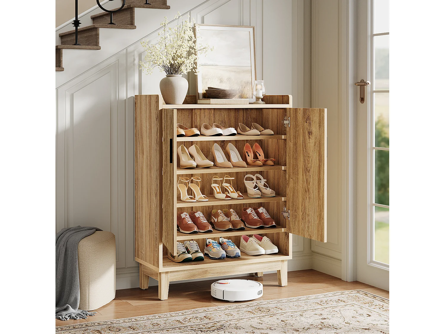 Meuble à chaussures avec portes, rangement pour 20 paires de chaussures d'entrée, style ferme