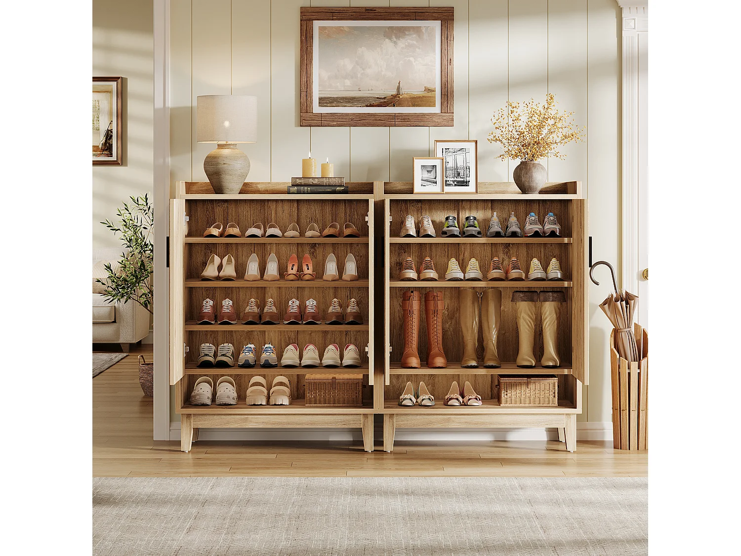 Meuble à chaussures avec portes, rangement pour 20 paires de chaussures d'entrée, style ferme