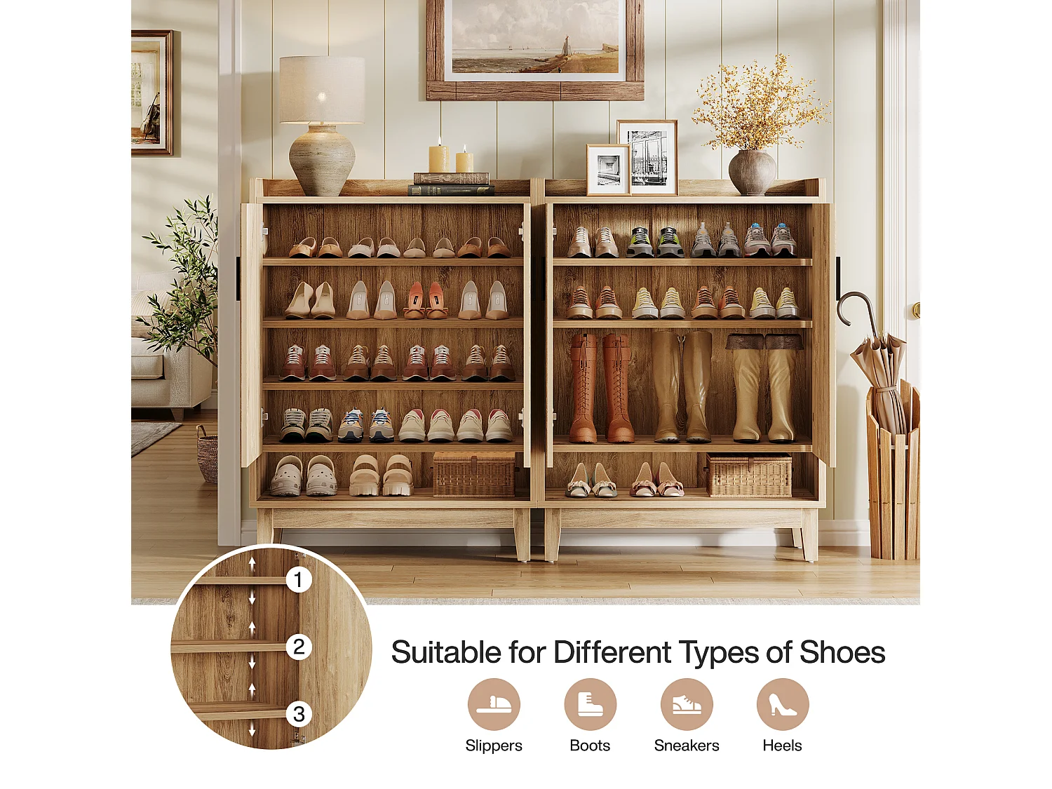 Meuble à chaussures avec portes, rangement pour 20 paires de chaussures d'entrée, style ferme