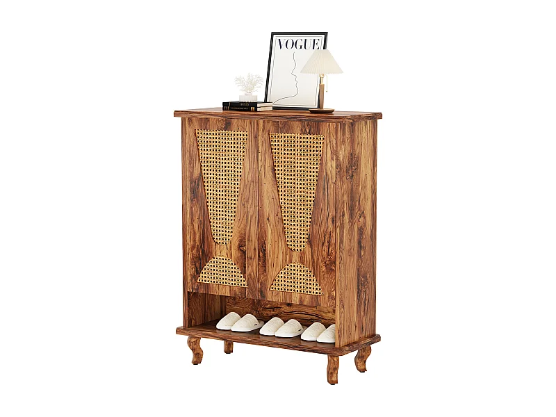 Meuble à chaussures en rotin pour entrée, grand modèle moderne à 5 niveaux, rangement dissimulé pour 25 paires de chaussures