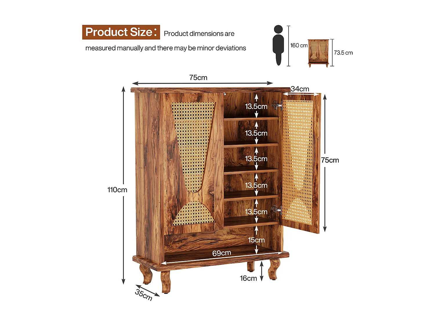 Meuble à chaussures en rotin pour entrée, grand modèle moderne à 5 niveaux, rangement dissimulé pour 25 paires de chaussures