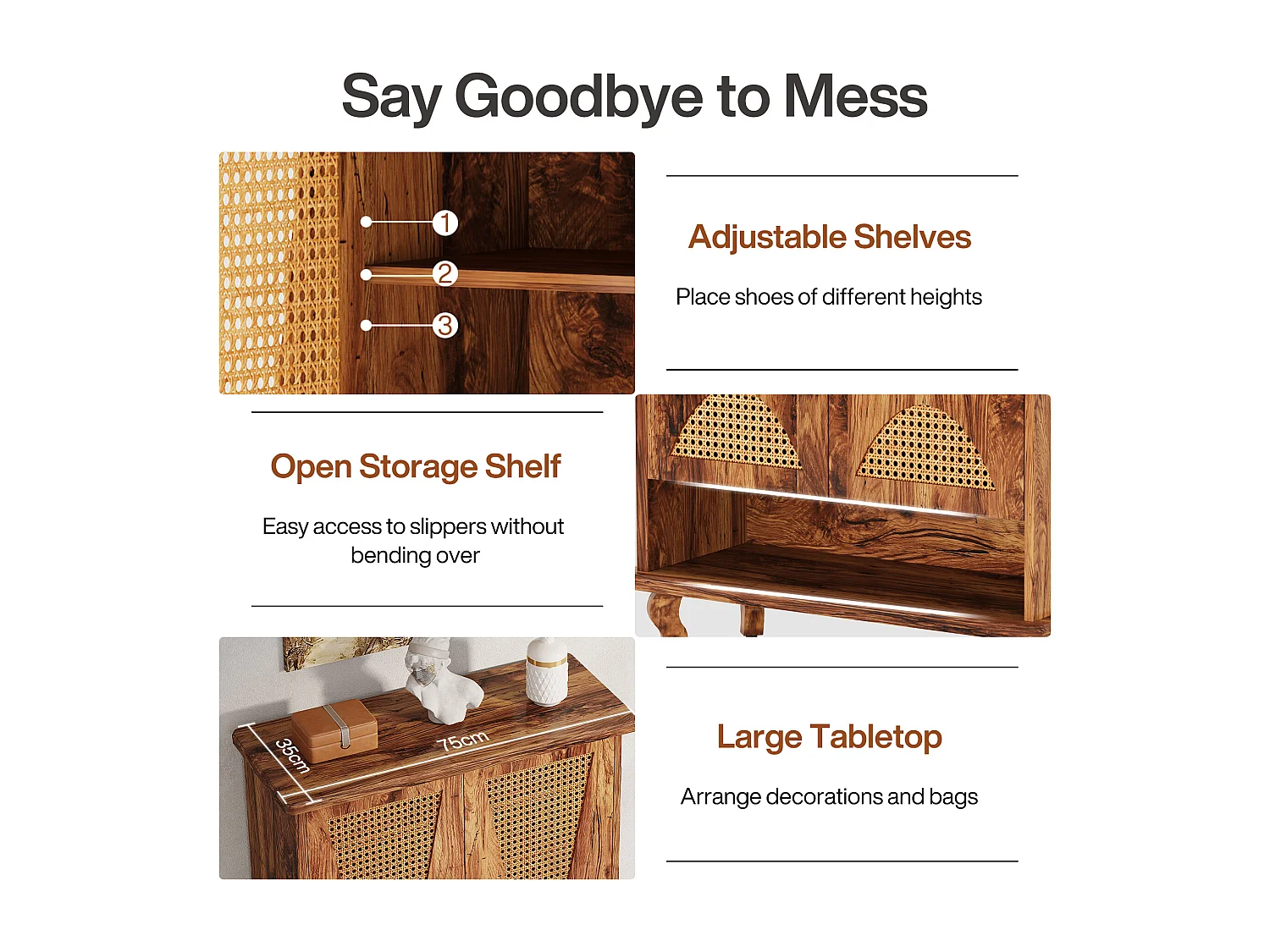 Meuble à chaussures en rotin pour entrée, grand modèle moderne à 5 niveaux, rangement dissimulé pour 25 paires de chaussures