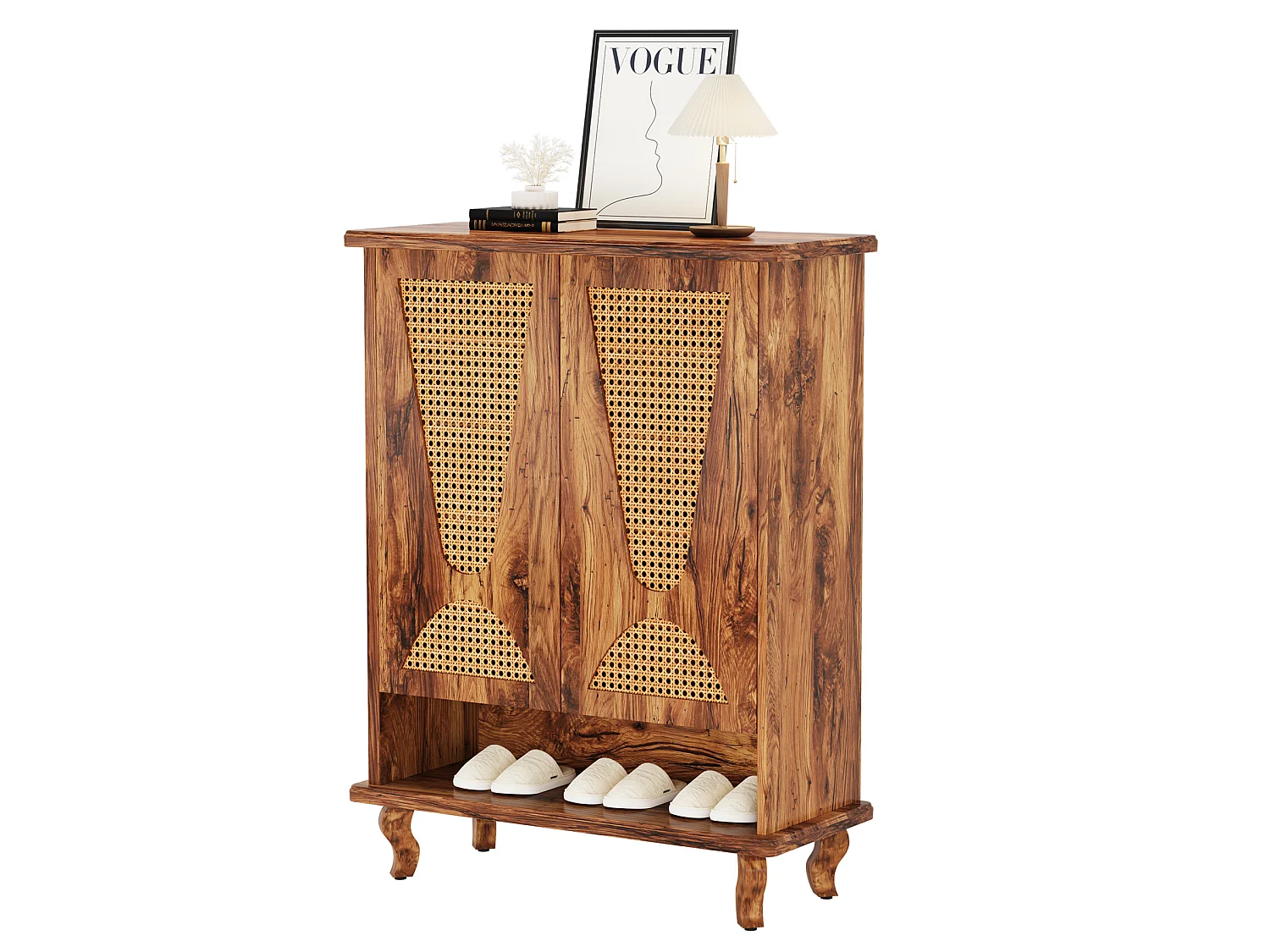 Meuble à chaussures en rotin pour entrée, grand modèle moderne à 5 niveaux, rangement dissimulé pour 25 paires de chaussures