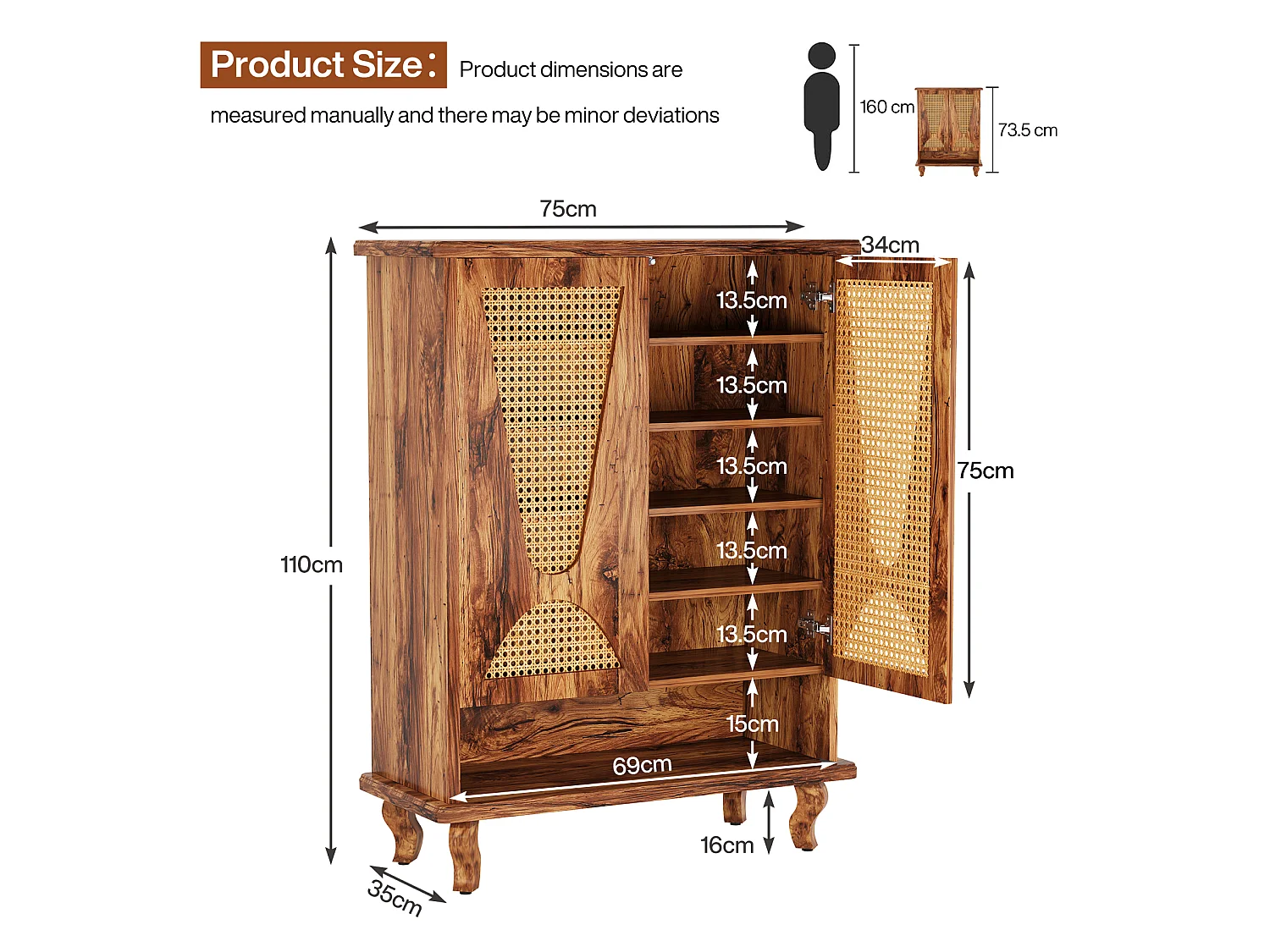 Meuble à chaussures en rotin pour entrée, grand modèle moderne à 5 niveaux, rangement dissimulé pour 25 paires de chaussures