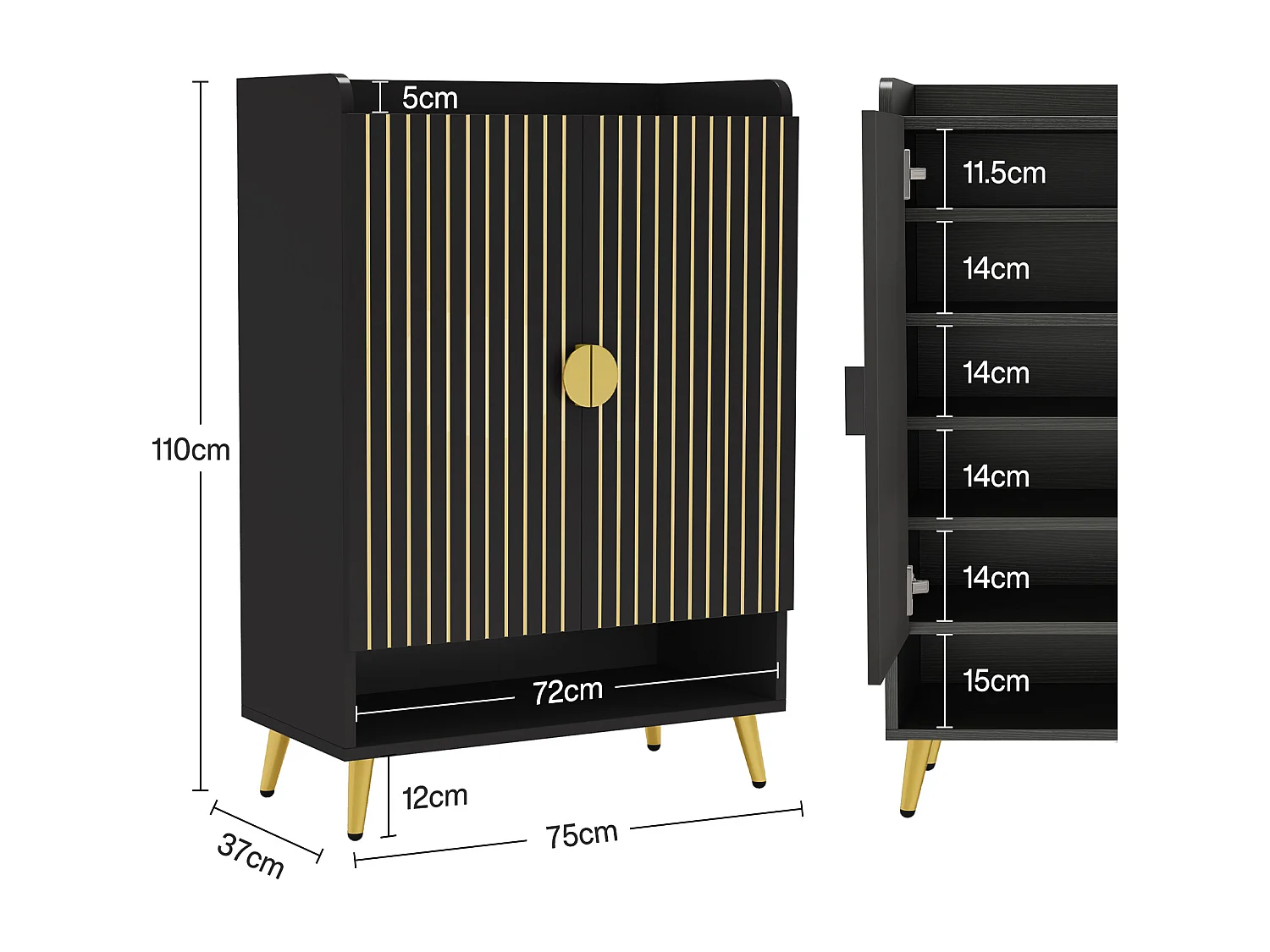 Meuble à chaussures avec portes, meuble de rangement à chaussures à 6 niveaux avec étagères réglables