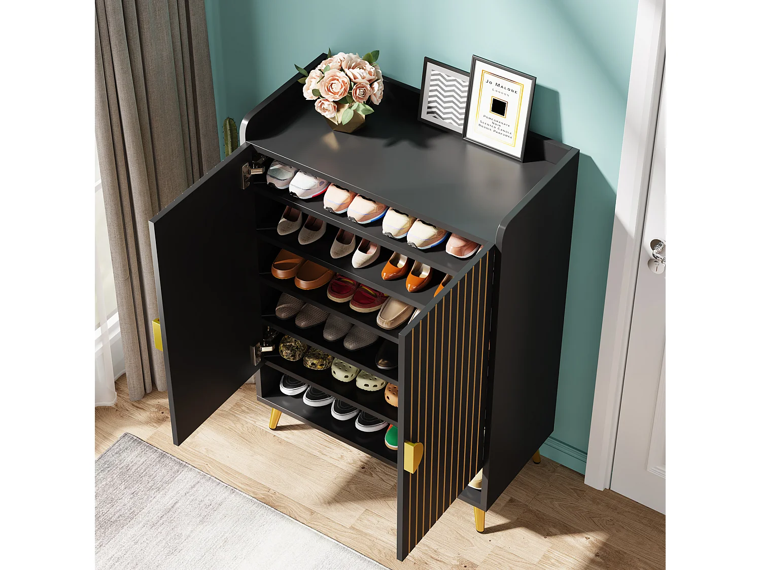 Meuble à chaussures avec portes, meuble de rangement à chaussures à 6 niveaux avec étagères réglables