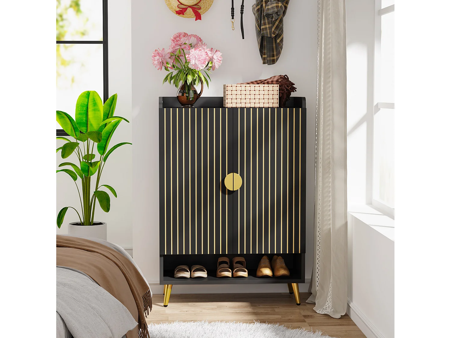 Meuble à chaussures avec portes, meuble de rangement à chaussures à 6 niveaux avec étagères réglables