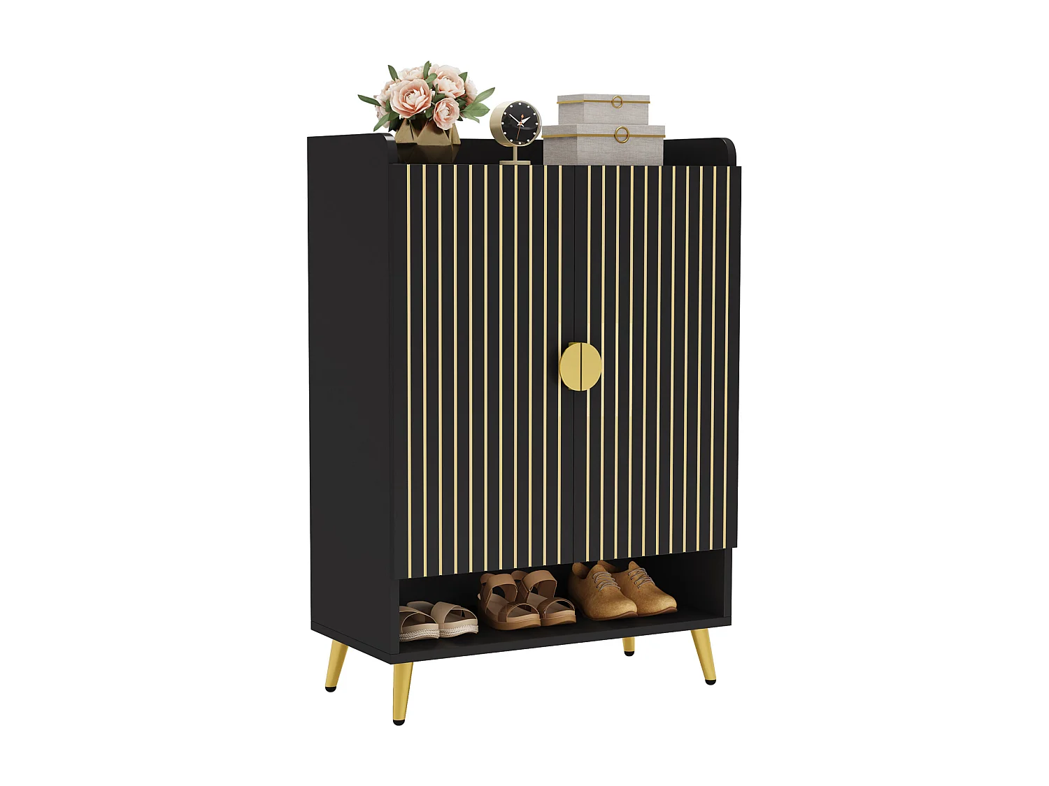 Meuble à chaussures avec portes, meuble de rangement à chaussures à 6 niveaux avec étagères réglables