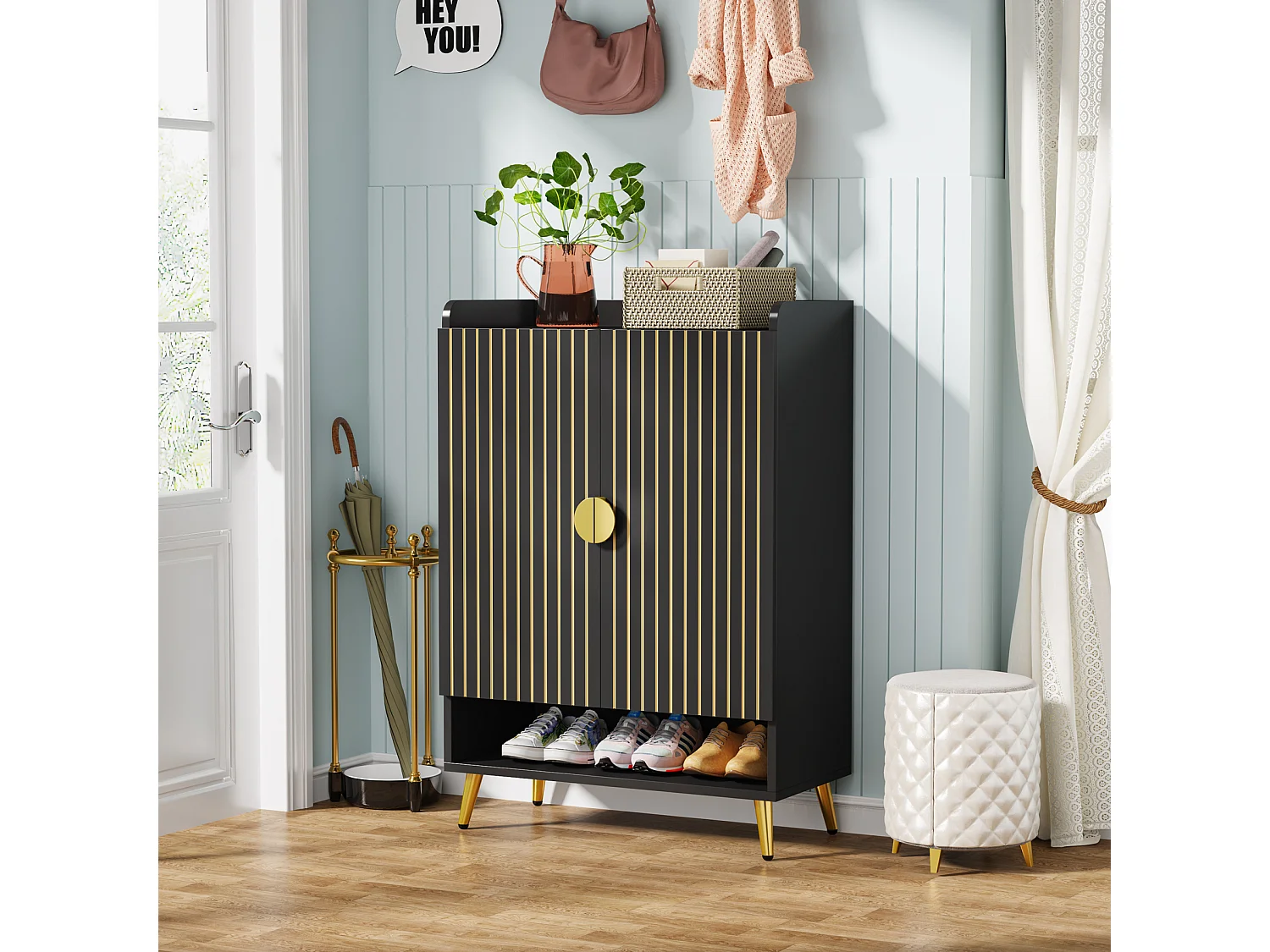 Meuble à chaussures avec portes, meuble de rangement à chaussures à 6 niveaux avec étagères réglables