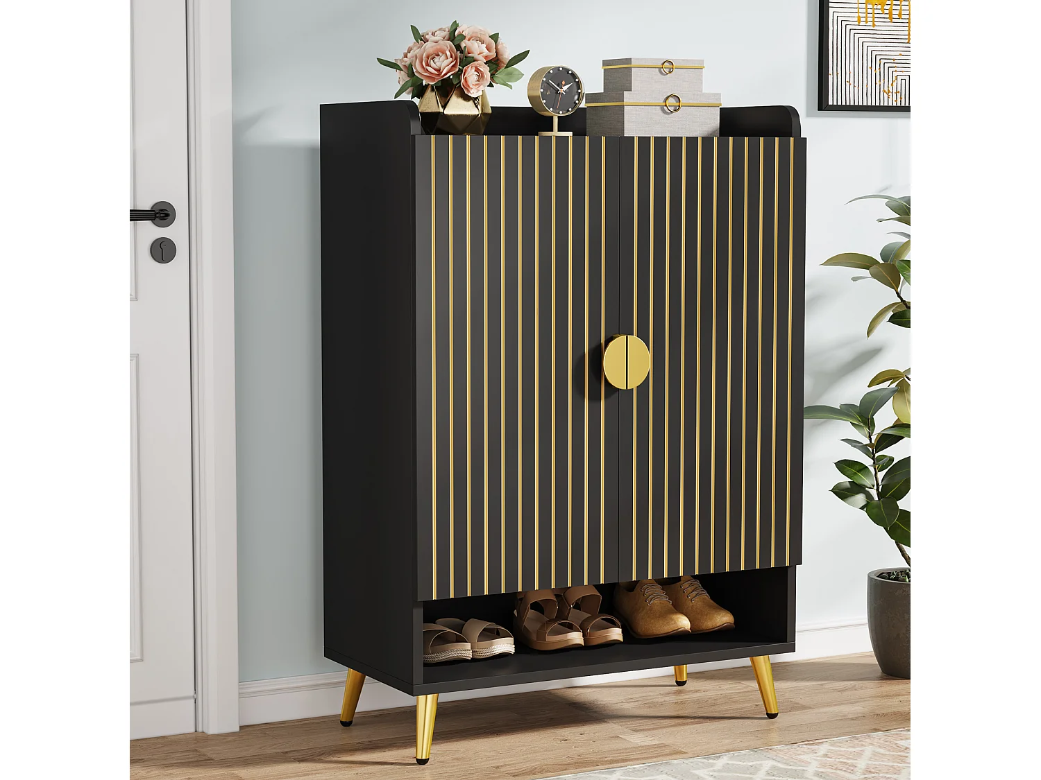 Meuble à chaussures avec portes, meuble de rangement à chaussures à 6 niveaux avec étagères réglables