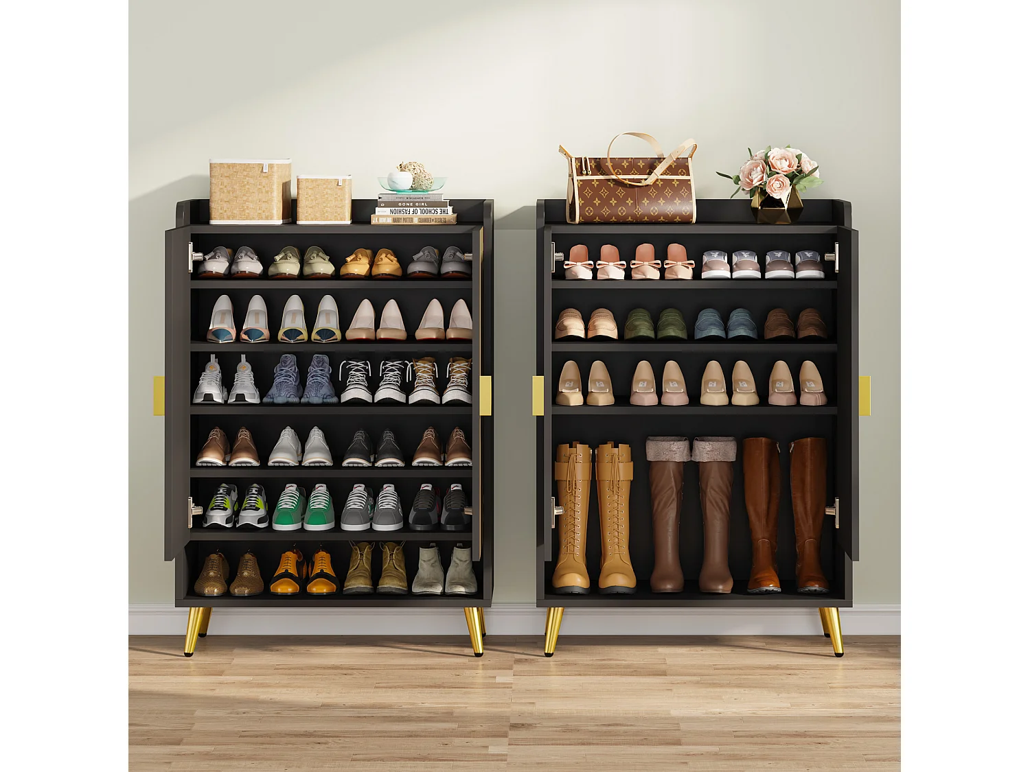 Meuble à chaussures avec portes, meuble de rangement à chaussures à 6 niveaux avec étagères réglables